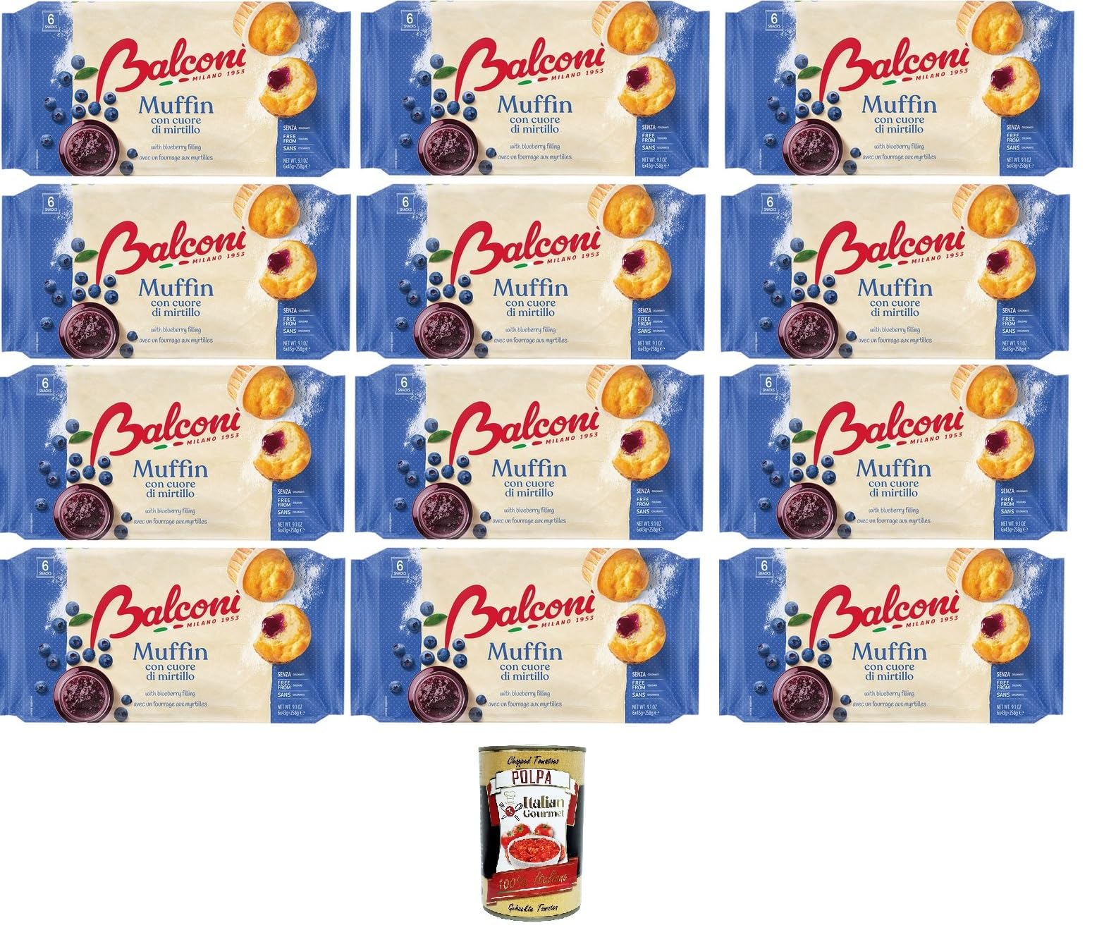 Balconi Muffin Con Cuore di Mirtillo Muffins mit Blaubeerherz 12x 240 g + Italian Gourmet Polpa 400g