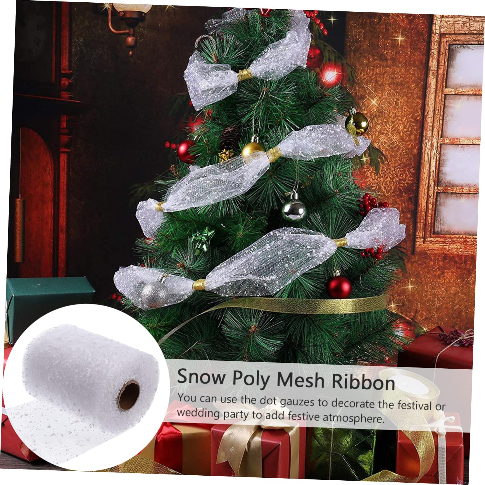 4rouleaux Décoratif Tulle Pour Bouquet De Élégant Avec Motif De Neigeuses Pour Décorations De Et