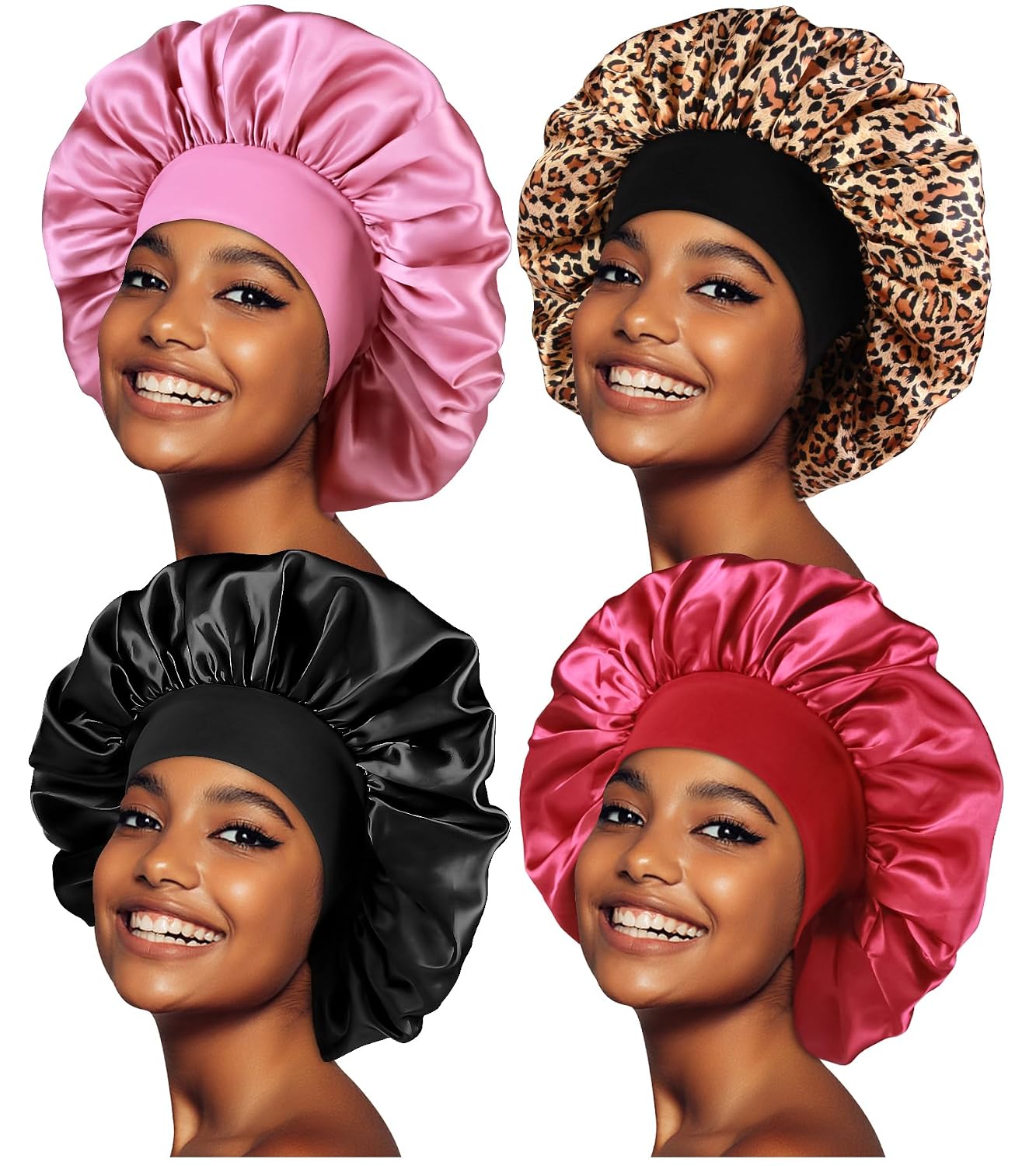 4pcs Large Satin Bonnets for Sleeping - Silky Hair Protection