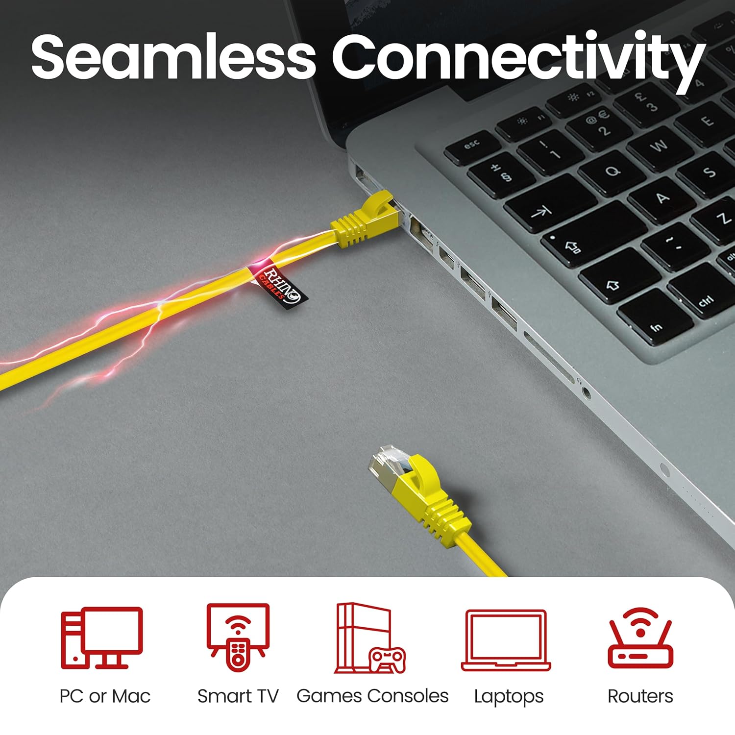 rhinocables CAT 8 Ethernet Cable High-Speed Gigabit RJ45 Super-Fast LAN Patch Network Lead for Gaming, Streaming, PS/4 Modem, Router, Switch, Xbox (50ft, Yellow)