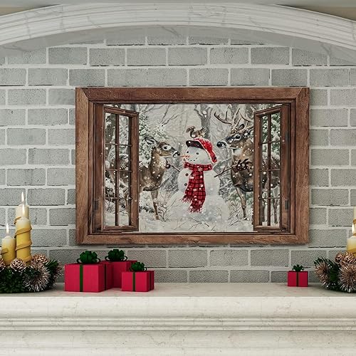 Miniatura 2 de INCLENA Arte de pared de ciervo de Navidad, imagen de caribú de invierno, bosque, desierto, lienzo, naturaleza, rústico, alce, pintura de muñeco de