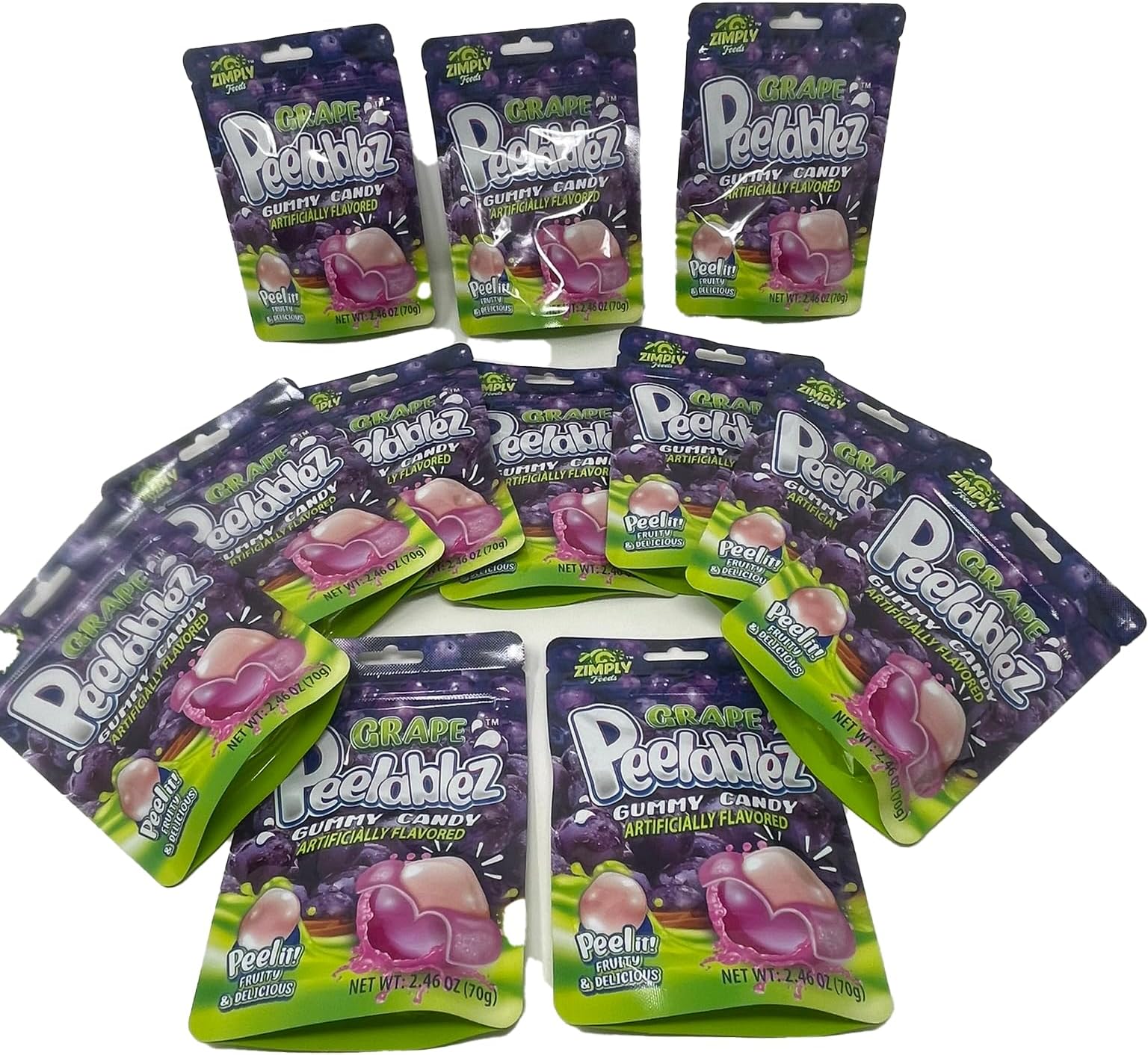 Peelable Grape Gummies Pack of 12 - Resealable 2.46 Oz Each, 3D Gummies, Grape Peeling Candy, Peelable Gummies Layered for Delicious Fruity Snack - Peelable Candy