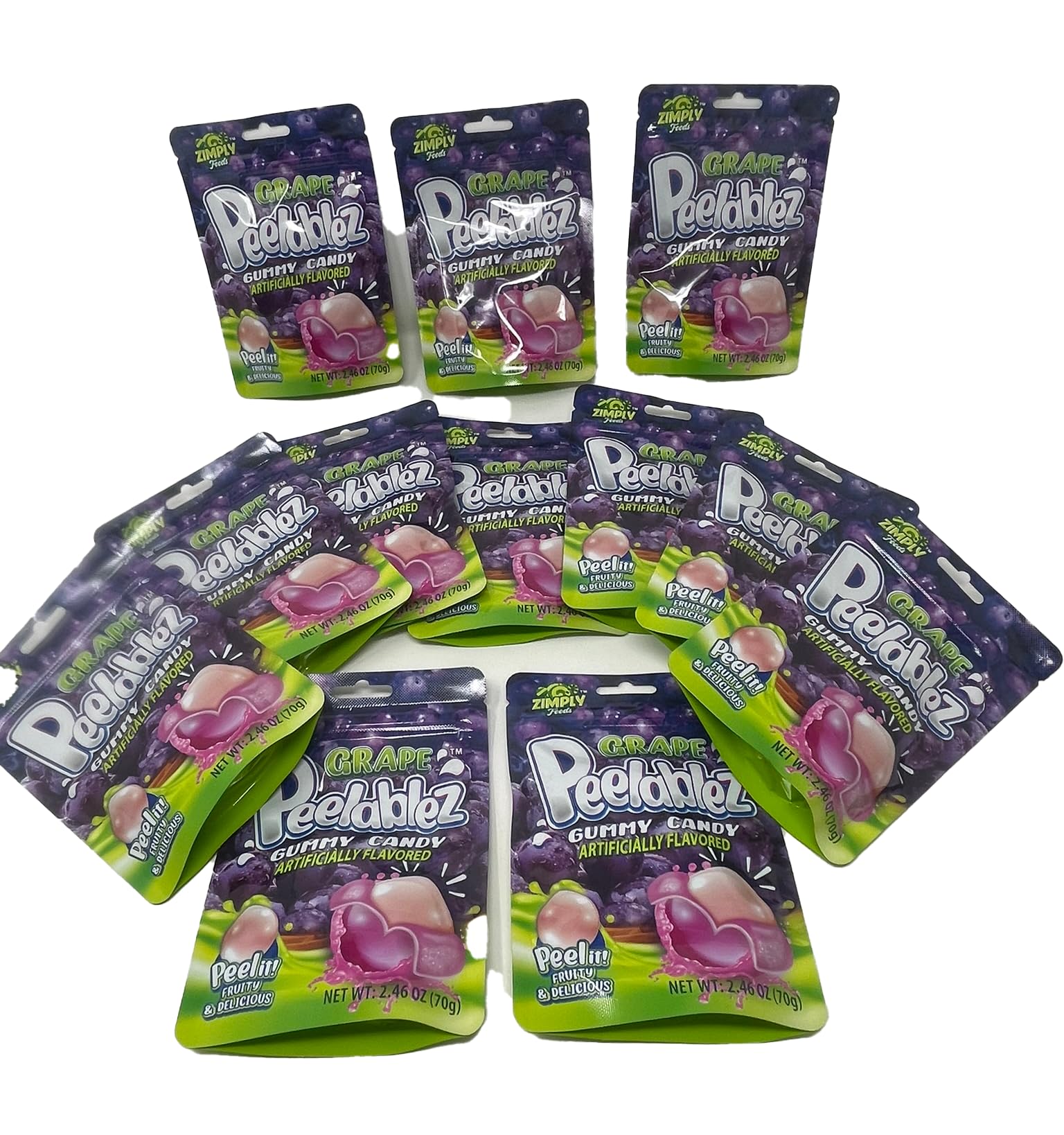 Peelable Grape Gummies Pack of 12 - Resealable 2.46 Oz Each, 3D Gummies, Grape Peeling Candy, Peelable Gummies Layered for Delicious Fruity Snack - Peelable Candy