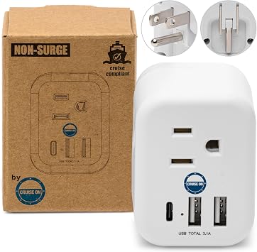 Cruise Approved Power Strip Foldable, Non Surge Protector Travel Power Strip, Multi Plug, 6 Outlets, 2 USB-A, 1 USB-C, 3 AC Outlet for Carnival, Celebrity, Princess, Major Lines in 2026 & 2027