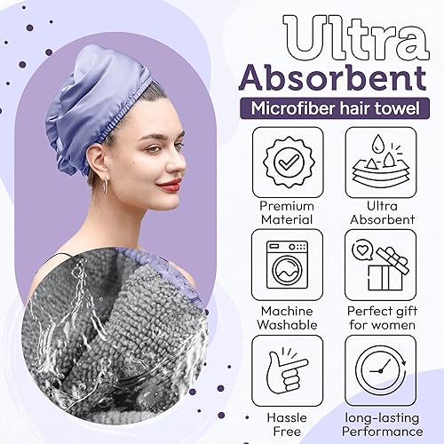 Miniatura 5 de NFliving LuxeSatin - Juego de toallas para el cabello, toalla de microfibra satinada con bolsa de viaje de satén a juego, lujosa, ultra absorbente y