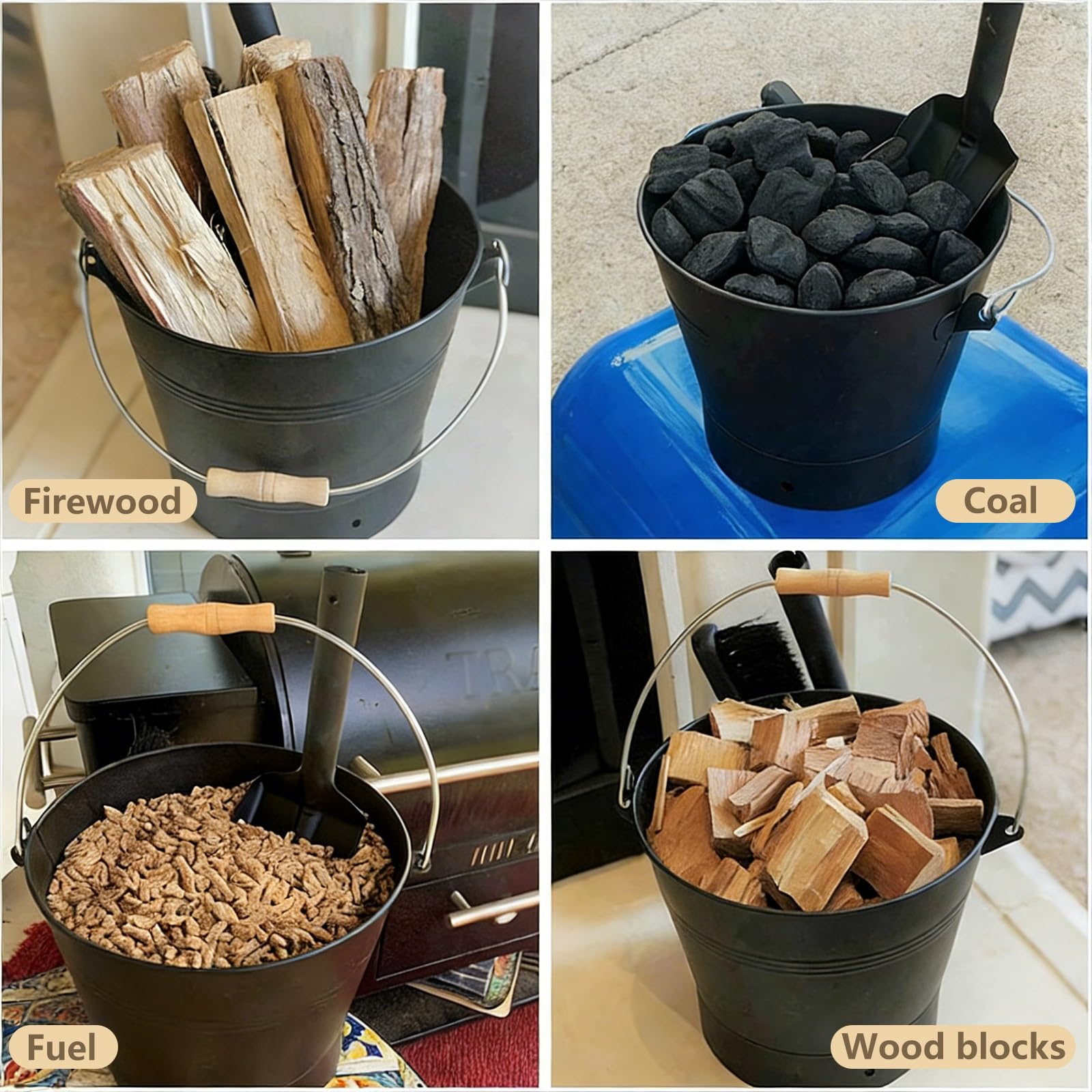 Secchio per Cenere Camino con Coperchio Materiale Metallico Grande capacità con Manico Accessori Camino Legna Resistente alle Alte Temperature