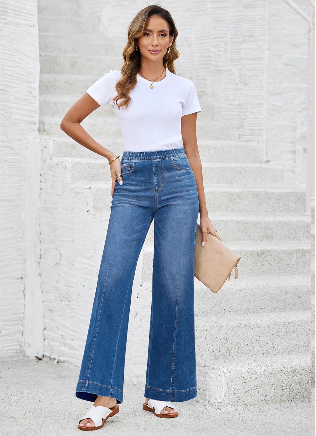 LookbookStore Wide Leg Jeans for Women Trendy High Waisted Trousers Stretchy Baggy Denim Pants - Image 4