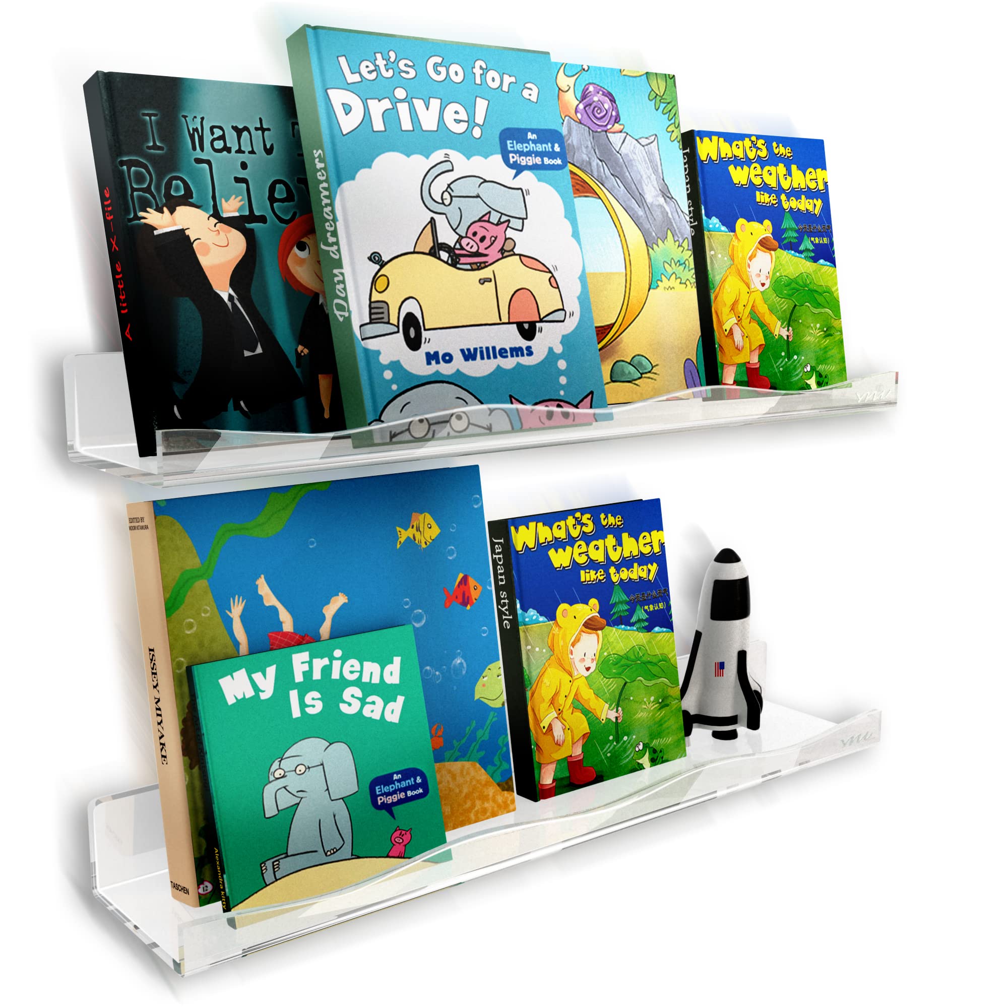 YMVV 24 Inches Invisible Floating Bookshelves,Kids Thickened Clear Acrylic Wall Floating Shelves Display Book Shelf,Bathroom Storage Ledge Shelves Organizer Decor 2 Pack