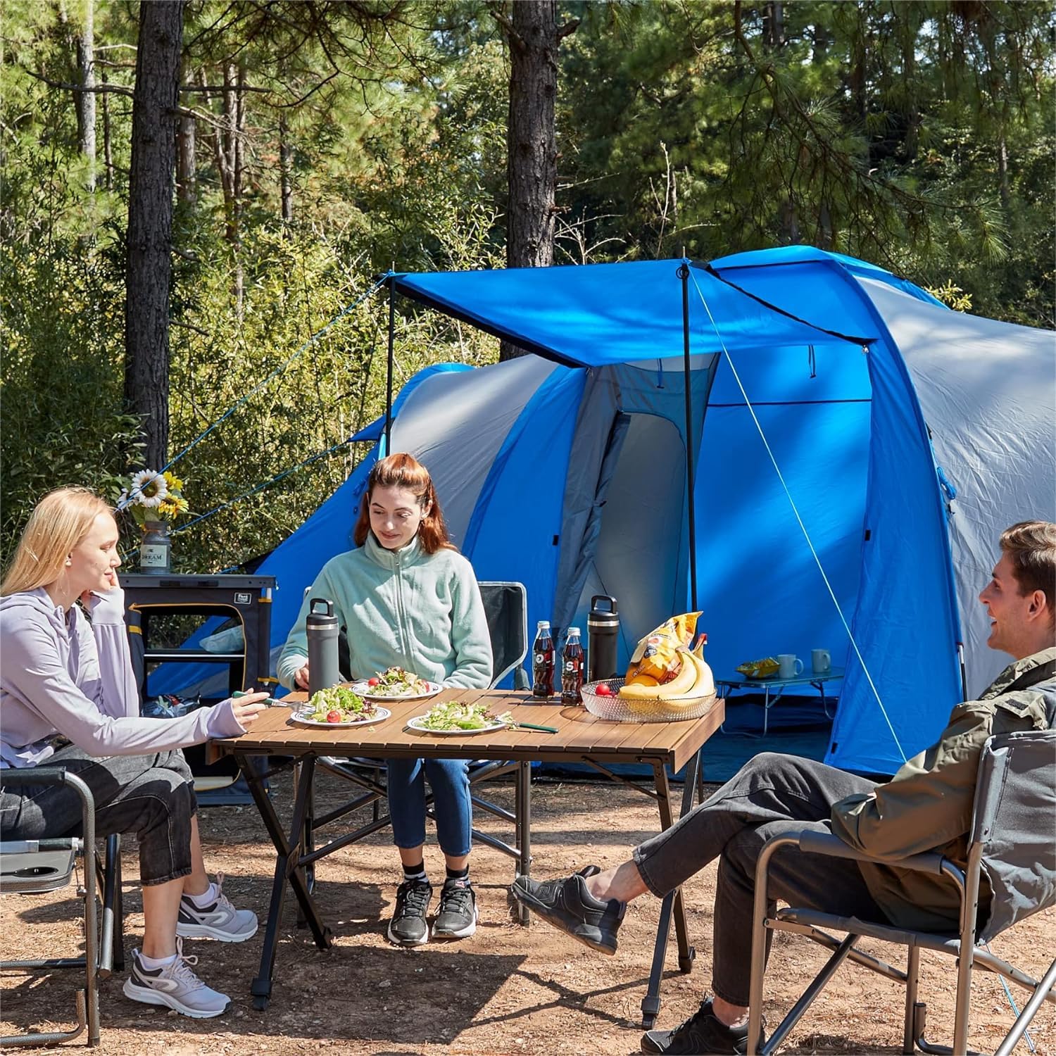 TIMBER RIDGE Campingtisch Klappbar Höhenverstellbar Klapptisch Camping Falttisch Tragbar Aluminium mit Tasche für Picknick Kochen Garten Wandern Reisen 108x71cm - Braun