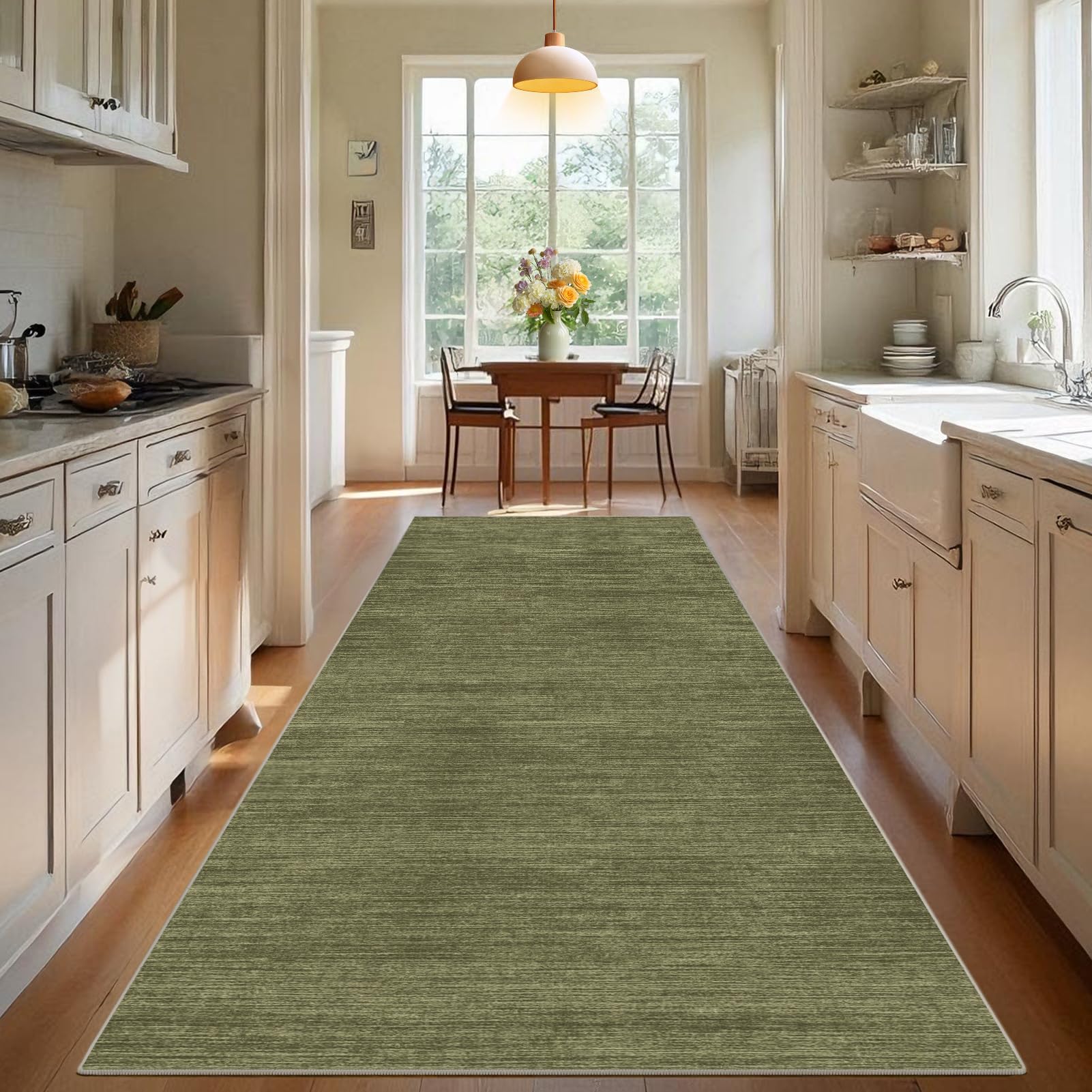 Alfombra de pasillo verde lavable de 60x220 cm para pasillos y cocina