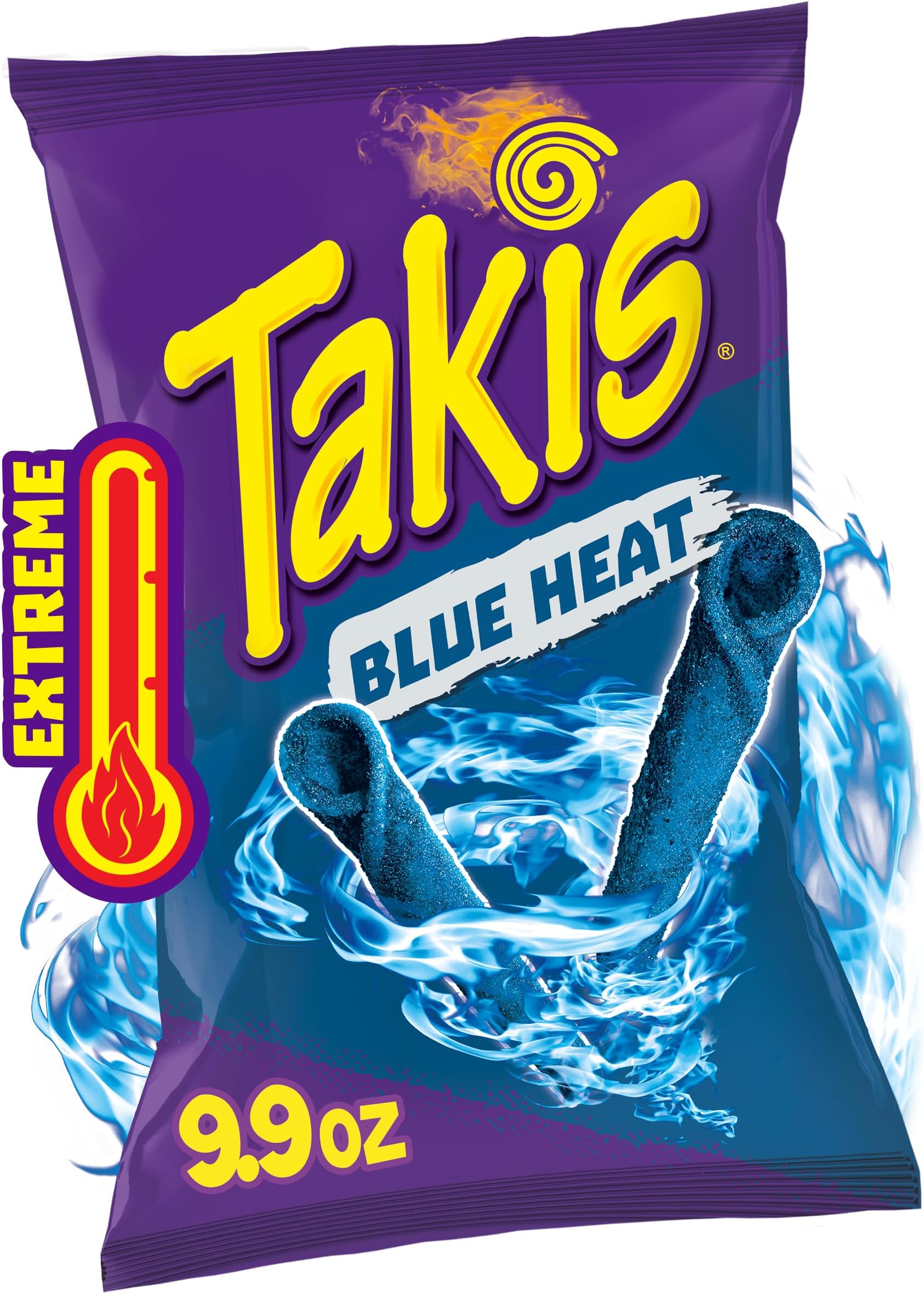 Takis Blue Heat Rolled Tortilla Chips, Hot Chili Pepper Artificially Flavored, 9.9 Ounce Bag