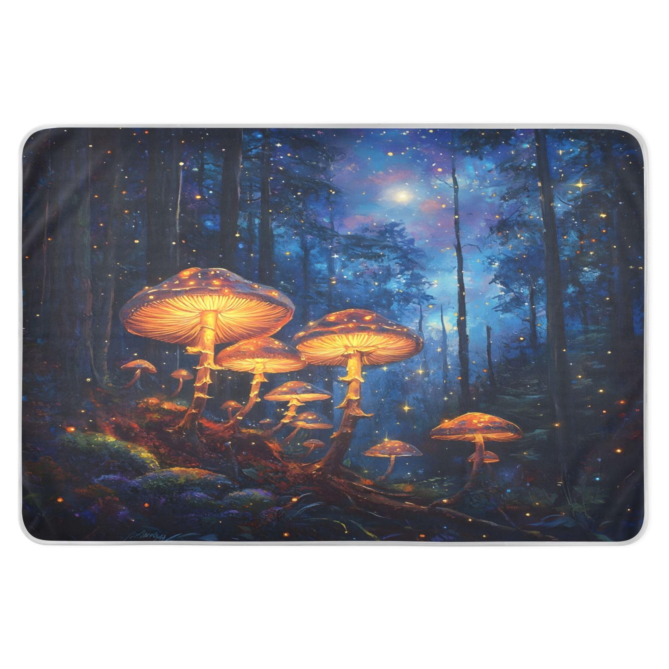 Takiito Glowing Mushrooms in Forest Bed Pad Reusable Bed Underpad Washable Waterproof Leak-Proof Quick Dry Incontinence Pee Pad for Toddlers Kids Adults Pets 34x52 in