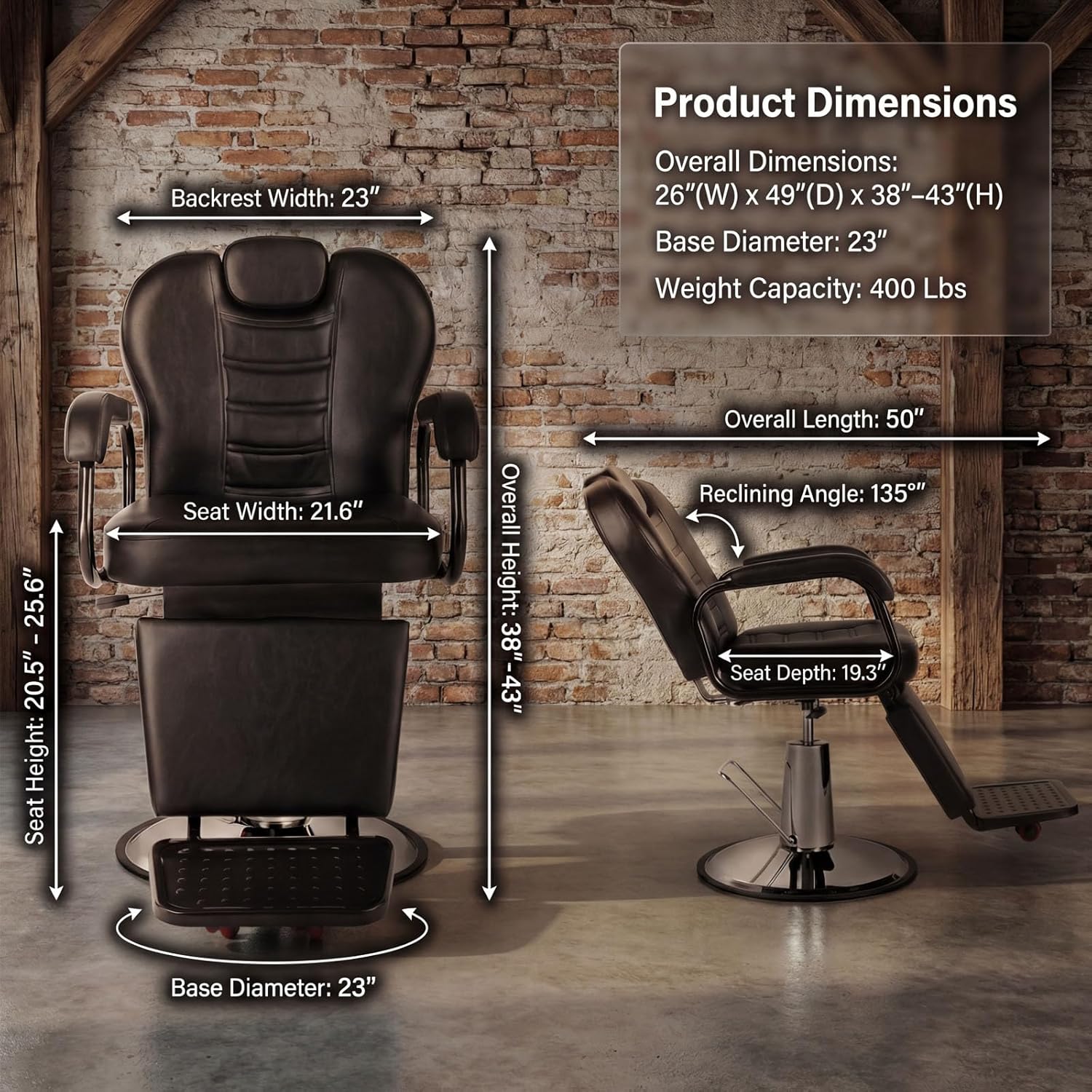 Artist hand Barber Chair, Reclining Salon Chairs for Hair Stylist, Heavy Duty Hydraulic Chair with Headrest and Footrest, 360 Degree Swivel with Lock, Spa Beauty Equipment, Black
