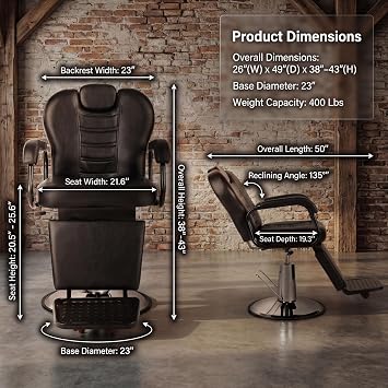 Artist hand Barber Chair, Reclining Salon Chairs for Hair Stylist, Heavy Duty Hydraulic Chair with Headrest and Footrest, 360 Degree Swivel with Lock, Spa Beauty Equipment, Black