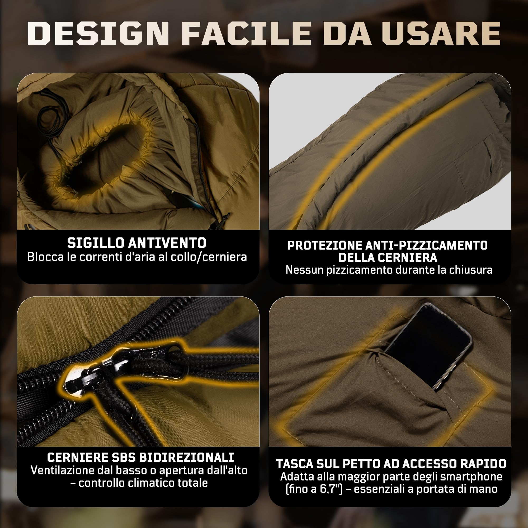 1TG Tactical Śpiwór na 4 pory roku, śpiwór dla dorosłych, kompaktowy i ciepły, do użytku na zewnątrz. Kemping, trekking, podróż (do 185 cm)