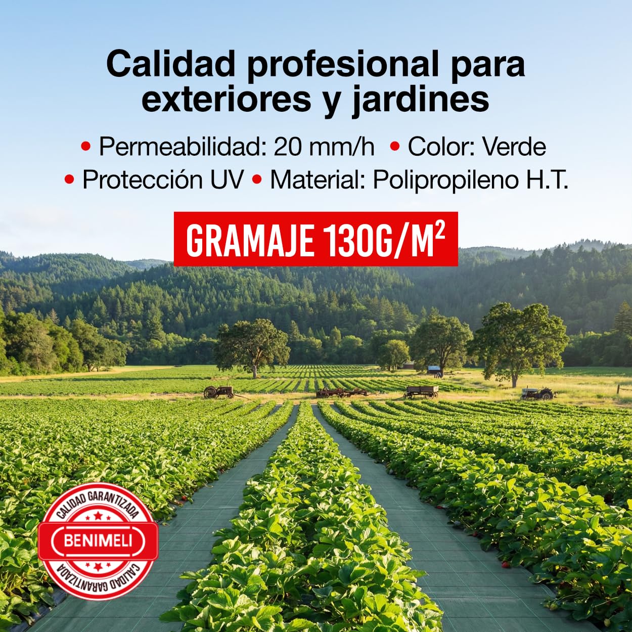 Malla Antihierbas Huerto 130g/m² – Alta Resistencia, Control Malas Hierbas Jardín, Huertos Urbanos Tela Antihierbas Polipropileno – Protección UV (Corte, 4x30M)