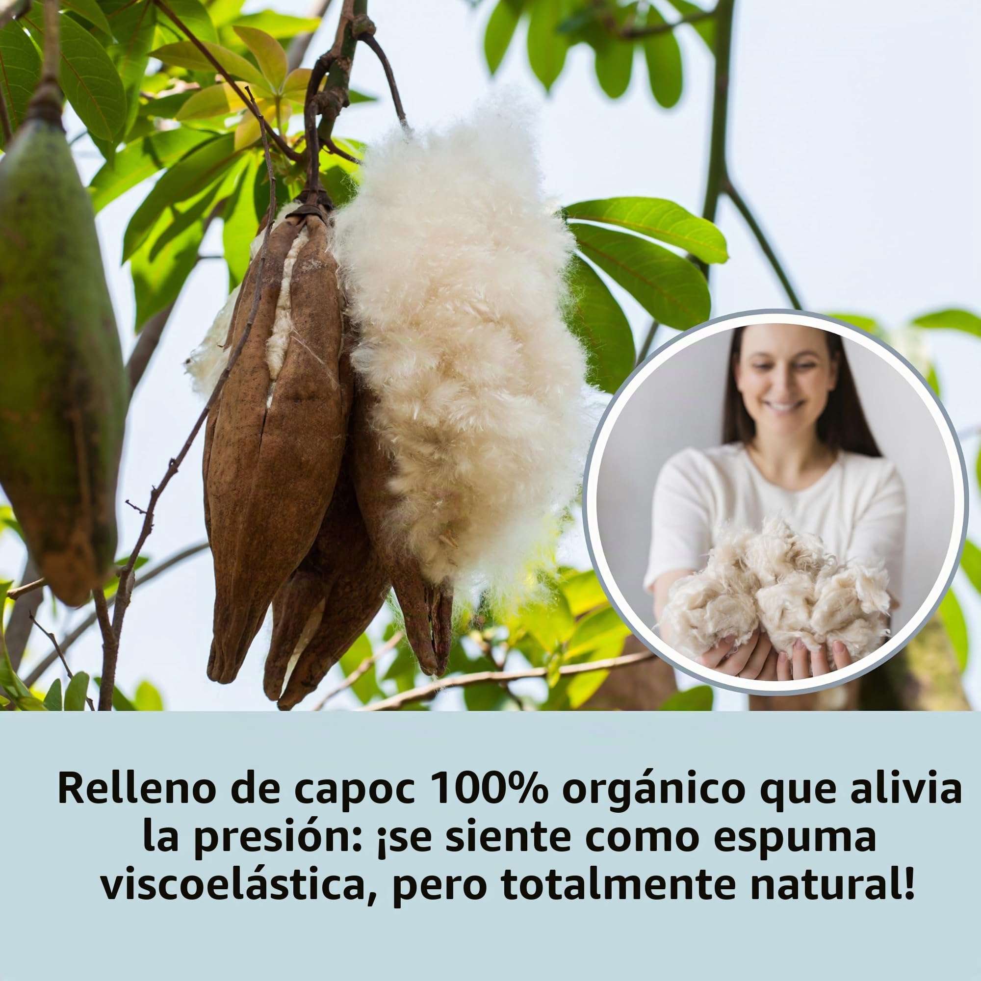 MINICAMP Cojín Embarazada en U | Relleno Natural de Kapok | Algodón Orgánico Certificado Gots | Almohada Embarazo para Dormir y Lactancia | Funda Extraíble Lavable