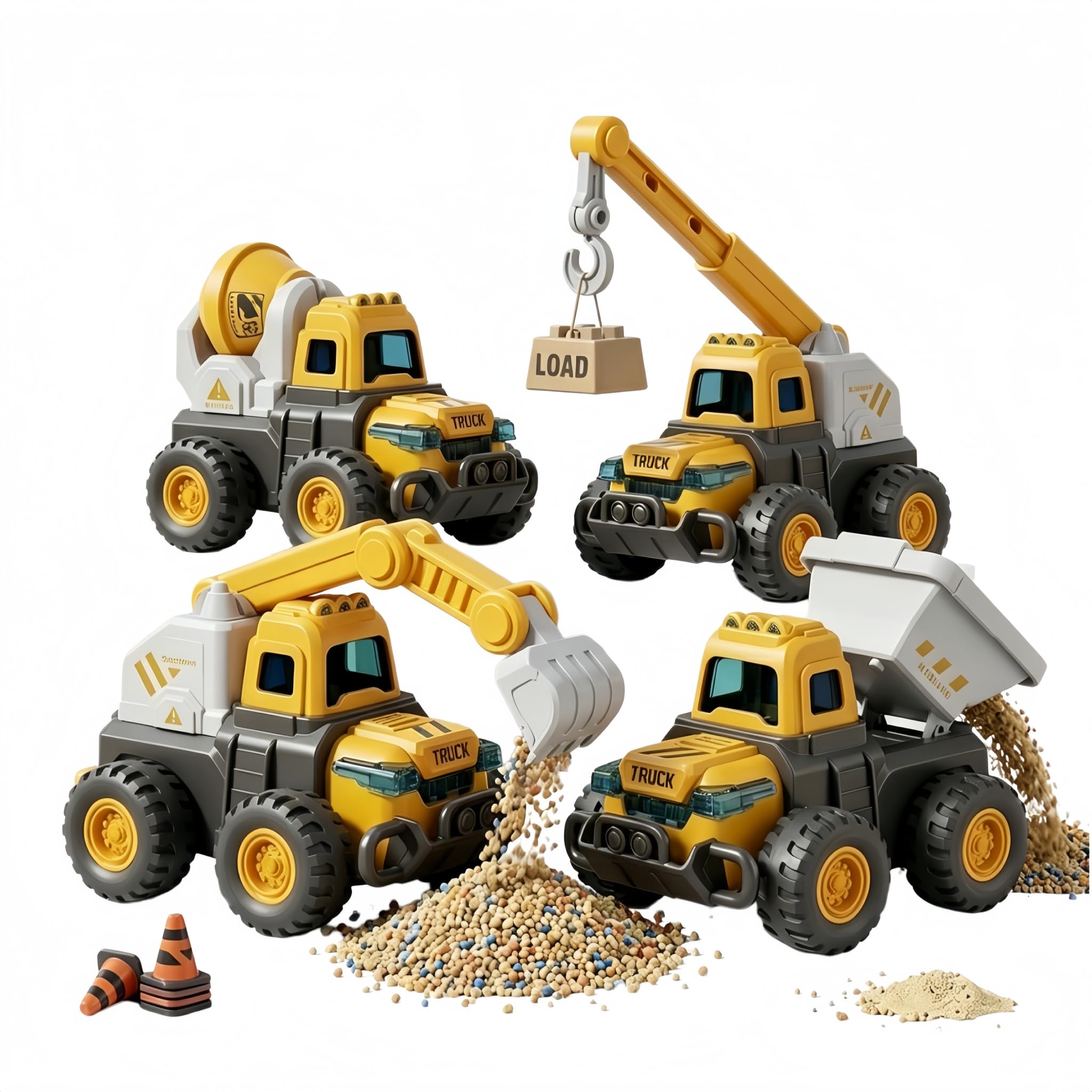 4 PCS Kid Construction Toys Trucks,Excavator Toys for Boys 3-5 year old