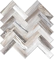 Vista 1 de Yipscazo 10 Láminas de Azulejos Adhesivos con Patrón de Madera en Espiga para Salpicadero de Cocina, Azulejos de PVC Resistentes al Calor