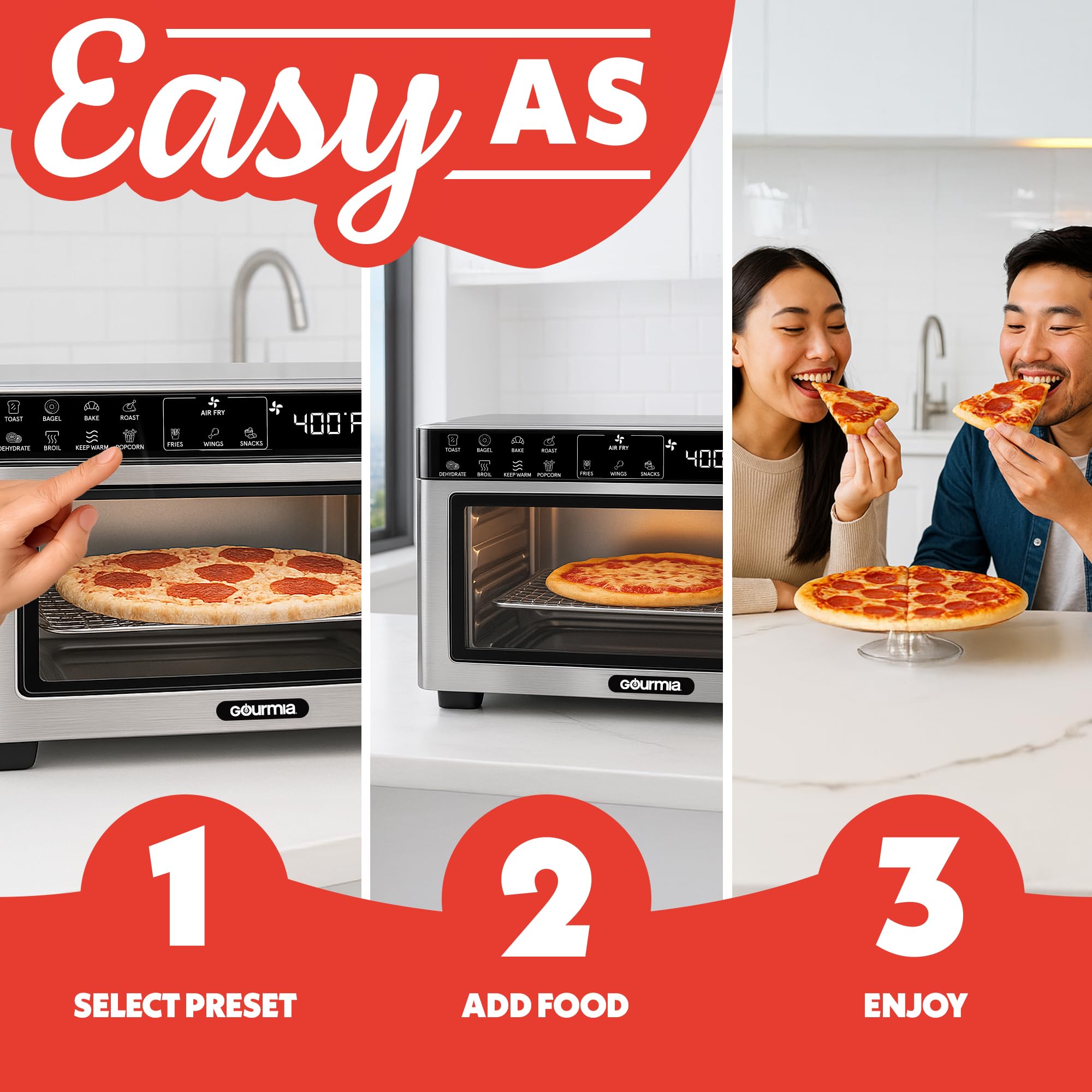 Gourmia Toaster Oven Digital Air Fryer - Convection Mode with 4 Slice Capacity, 3 Rack Positions, 12 Presets, Toast, Bagel, Bake, Roast, Broil, Dehydrate, Popcorn, Fits 9" Pizza, Stainless Steel — view 10