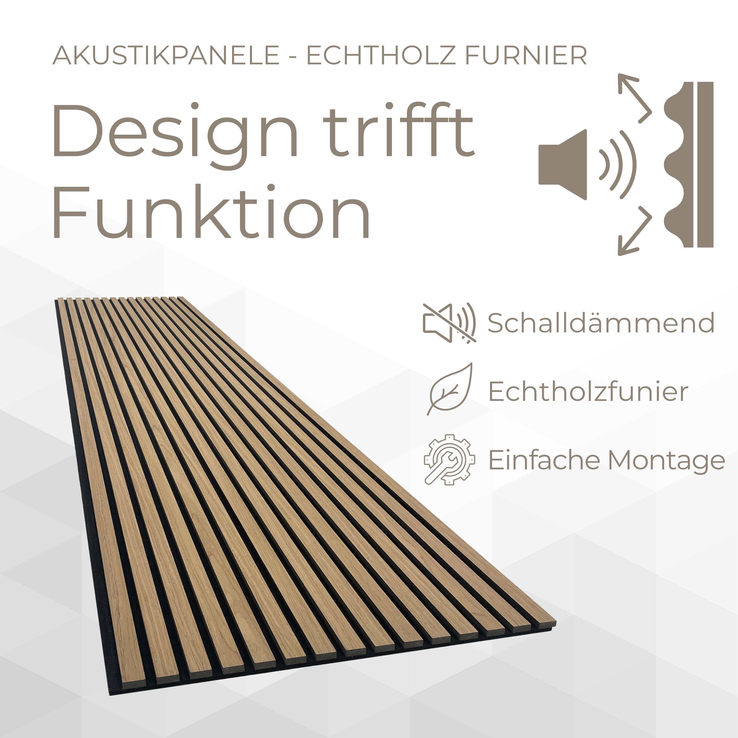 Akustikpaneel mit Holzfurnier in Bright Teak - 2700x600 mm - mit PET-Filz - 1 Stück