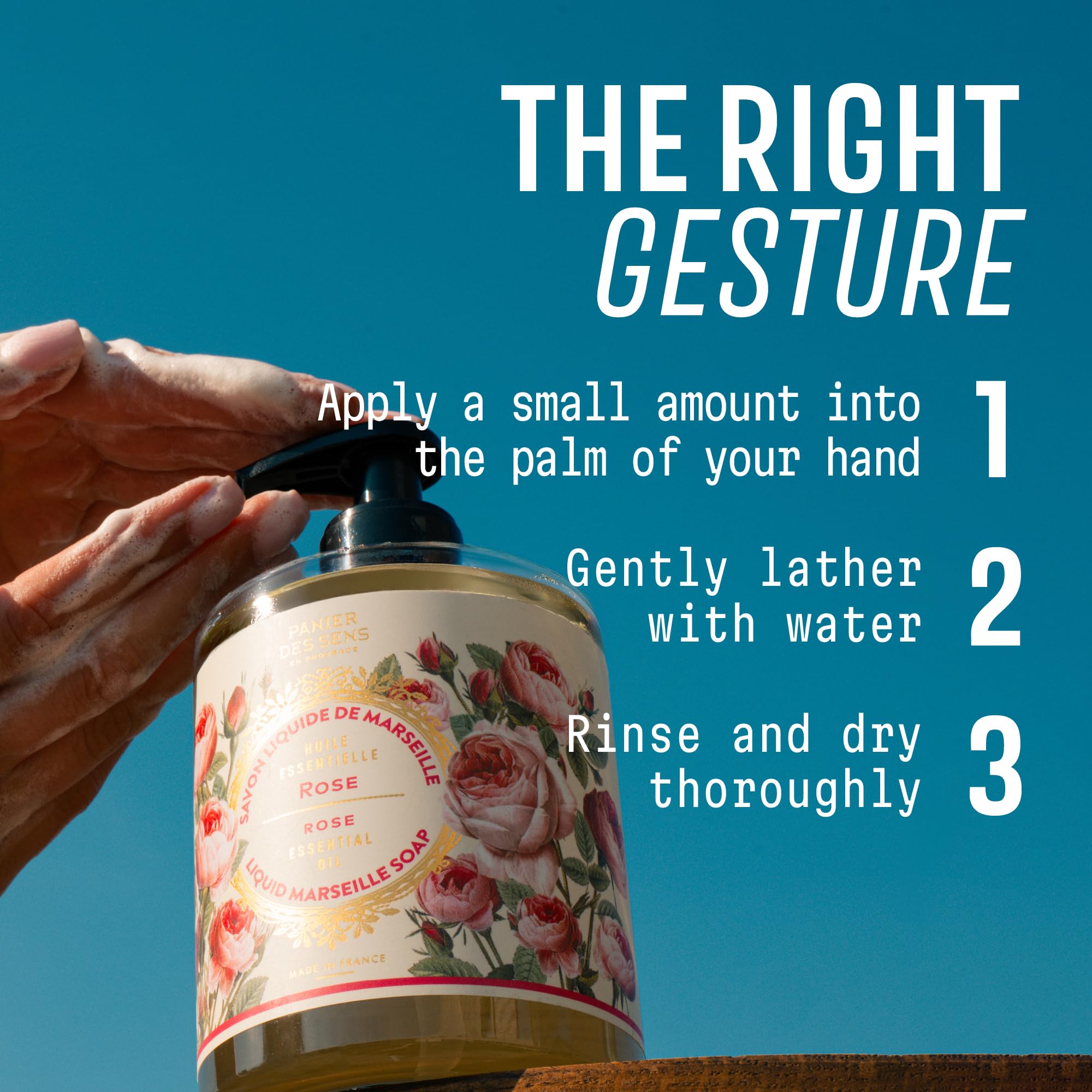 Rose Hand Wash 500ml - Nawilżające mydło do rąk w płynie 97% naturalne - francuskie mydło do rąk - oliwa i olej kokosowy - luksusowe kwiatowe mydło łazienkowe i kuchenne - Panier des Sens