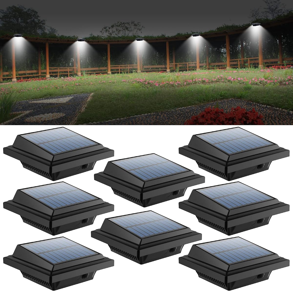 UniqueFire Solar Gutter Lights - 40 LED Waterproof Security Lamps, 8PCS Black &