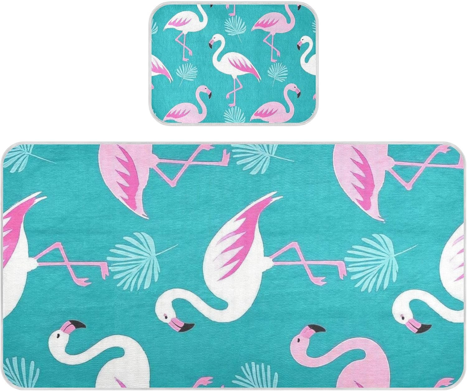 Elegant Animal Flamingo Peach Cyan Cooling Baby Waterproof Mattress 28" x 52" Absorbent Crib Padding for Baby&Toddler