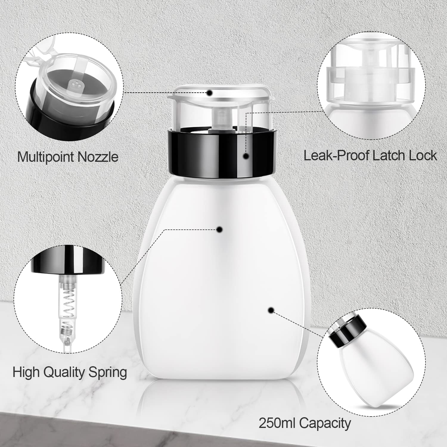 4 Stück Pumpflaschen 250 Ml – Verschließbar, Für Nagellackentferner, Toner & Make-up