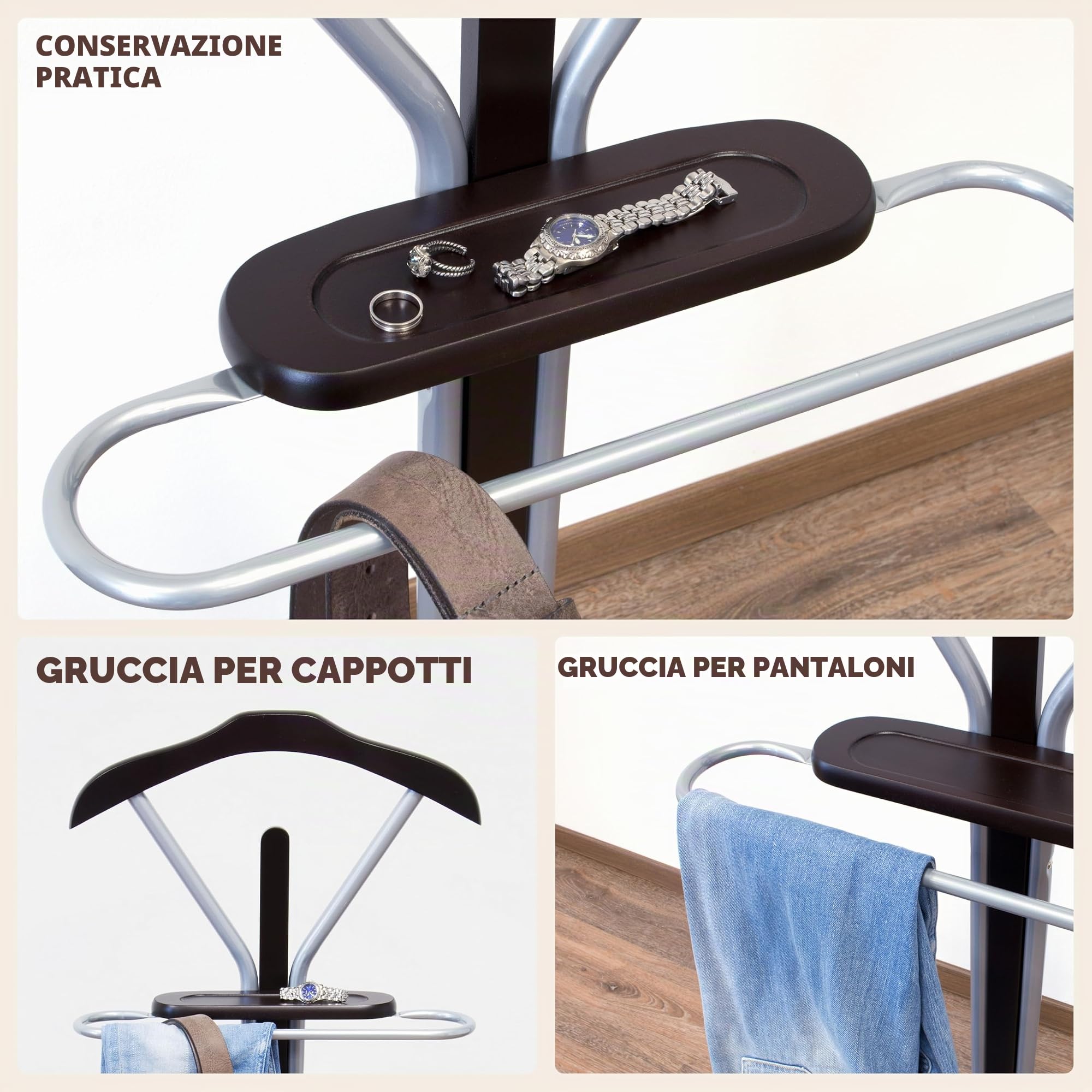 bremermann Appendiabiti, omino Appendiabiti, Porta Abiti, Guardaroba, attaccapanni, Colore Marrone (Argento-Grigio)