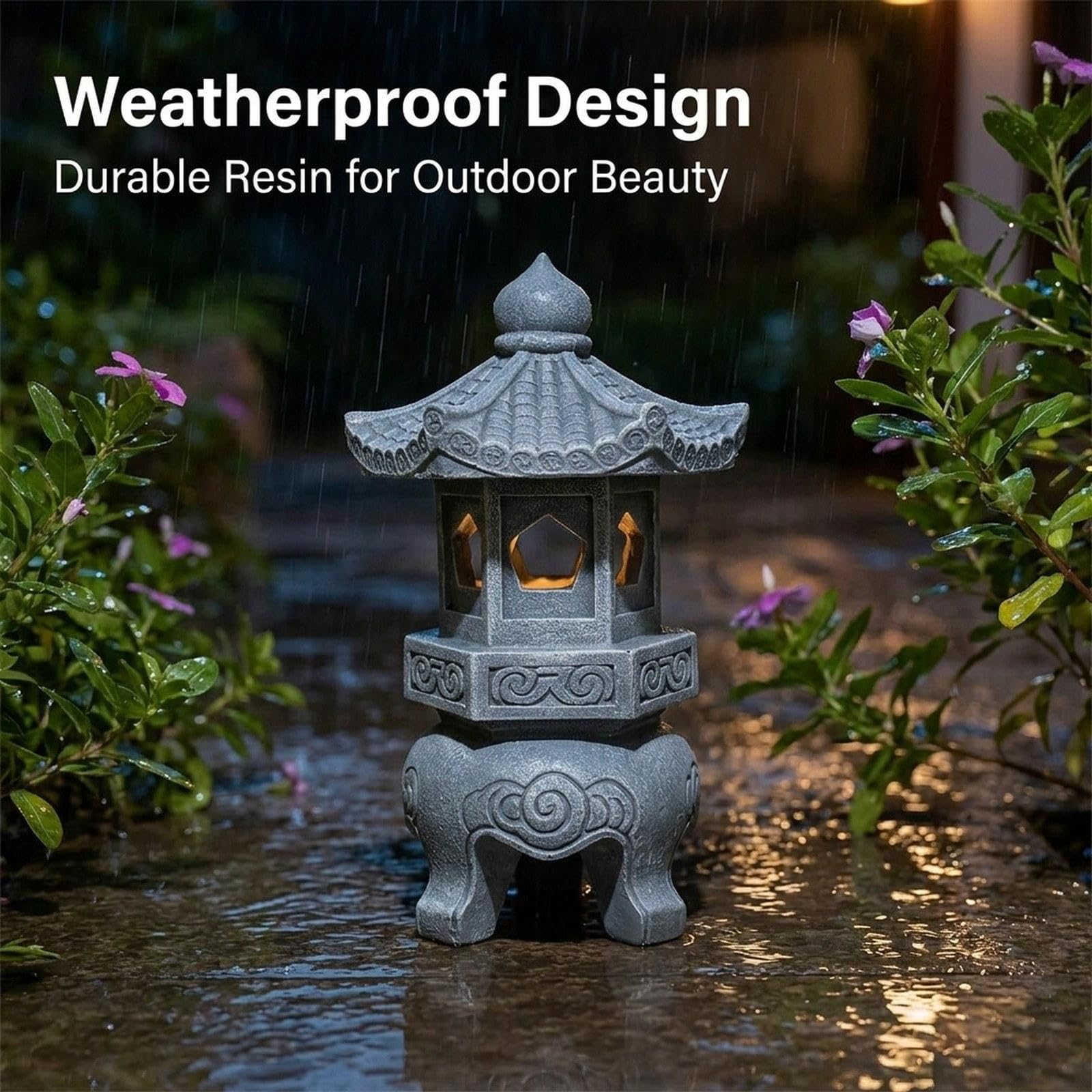 Pagoda Estatua de Jardín Escultura Solar Ornamento de Paisaje de Resina Función Decorativa Resistente Adecuada para Jardín Balcón Patio Porch, 12 X 12 X 26 Cm