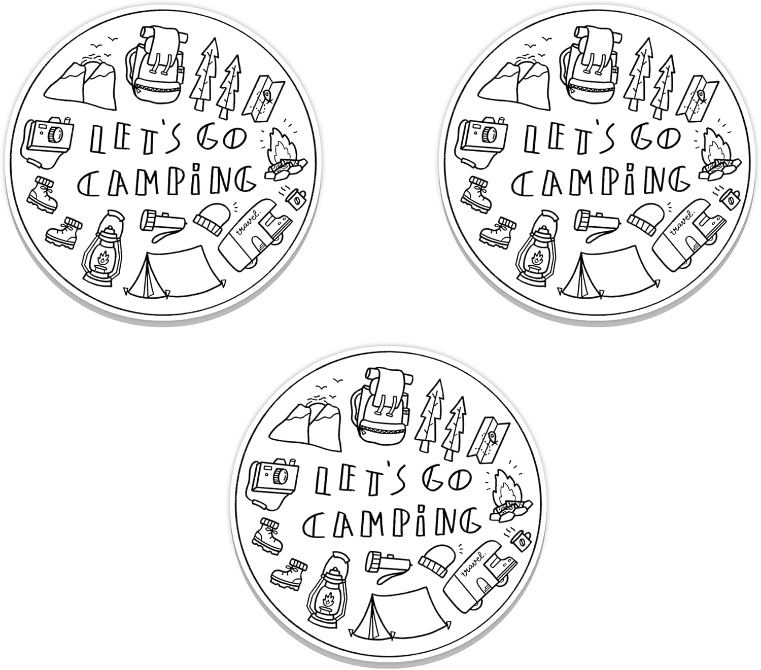 1pack of 3pcs Let's camping Stickers for Water Bottles