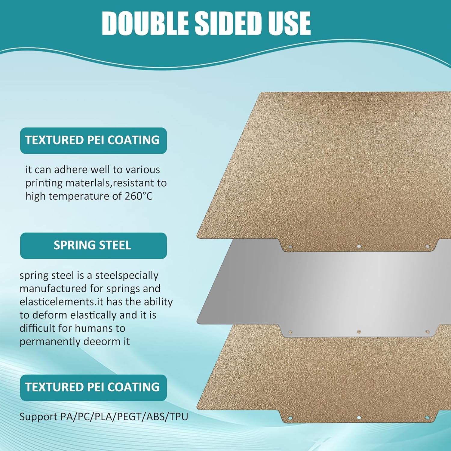 PEI Build Plate 257x257mm, Double Sided Smooth and Textured Spring Bed Plate for Bambu Lab A1/X1/X1C/X1E/P1P/P1S (No Magnetic Sheet)