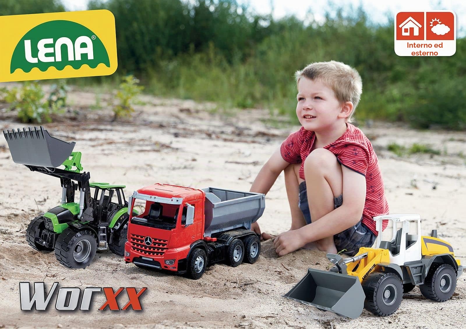 LENA - Worxx Mercedes Benz Arocs Ribaltabile Veicolo Giocattolo per 3+ Anni Bambini, Rosso/Grigio