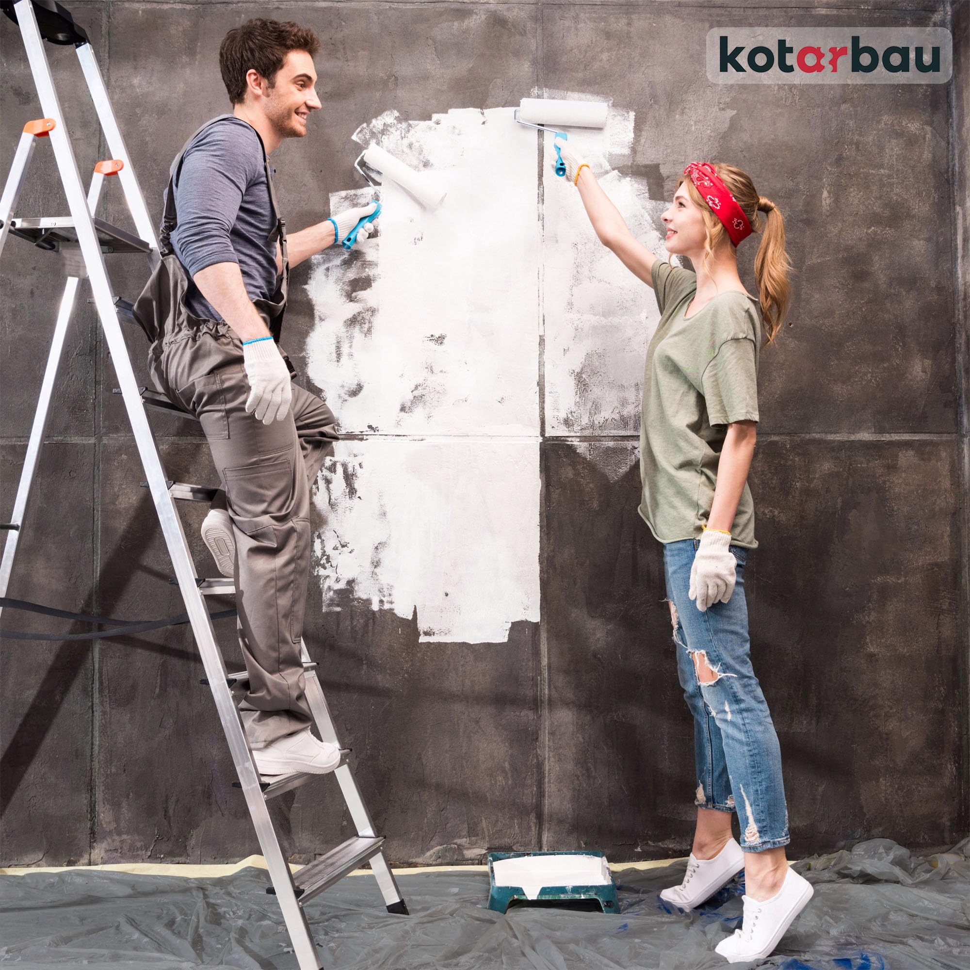KOTARBAU® 50er Set Malerfolie - Abdeckfolie - 4 x 5 m - Malervlies - Abdeckplane - Robust - Bauschutzfolie - Grau - Dicke Malerfolie