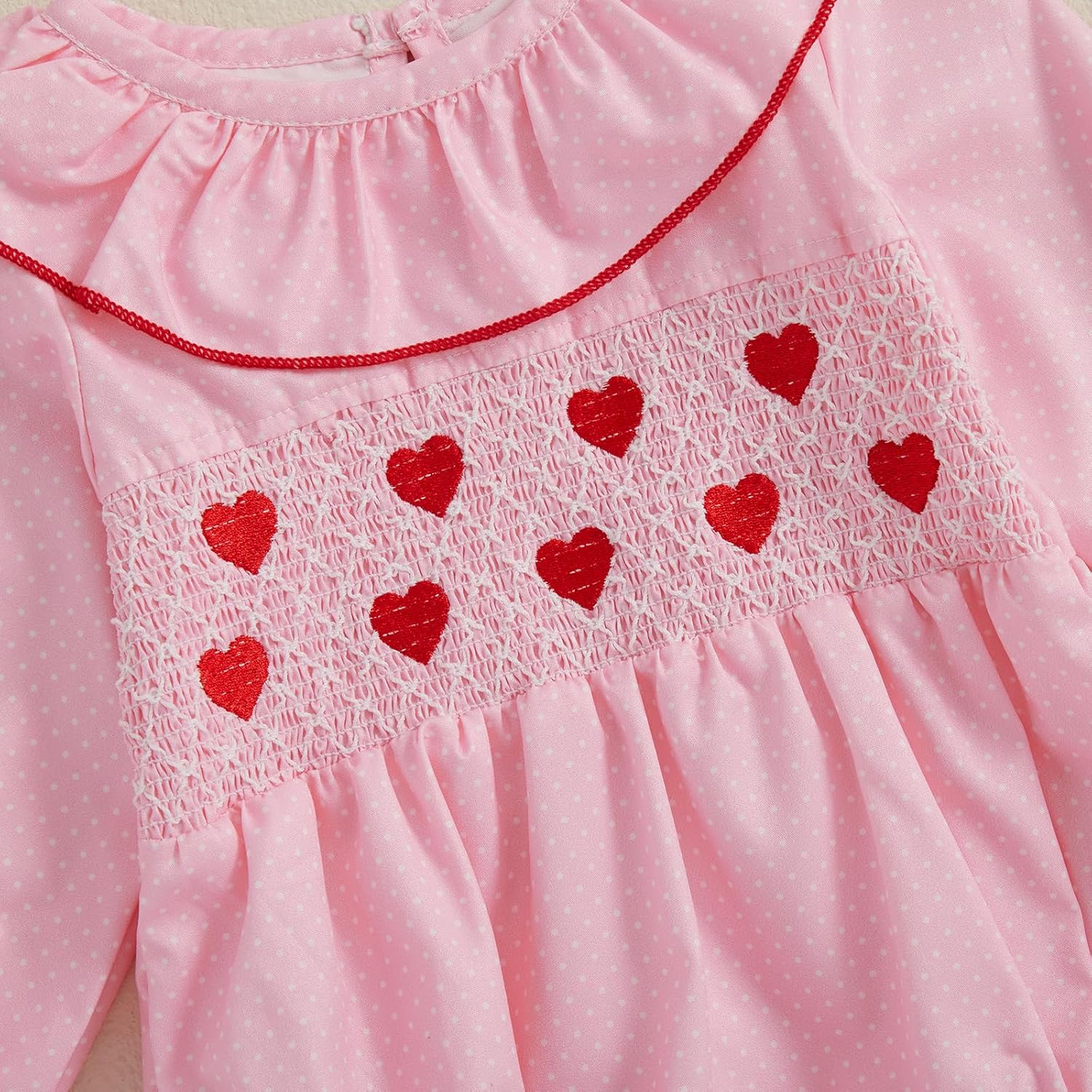 My First Valentines Baby Girl Outfit Newborn Heart Smocked Bubble Romper Bodysuit Cute Valentines Spring Clothes - Image 6