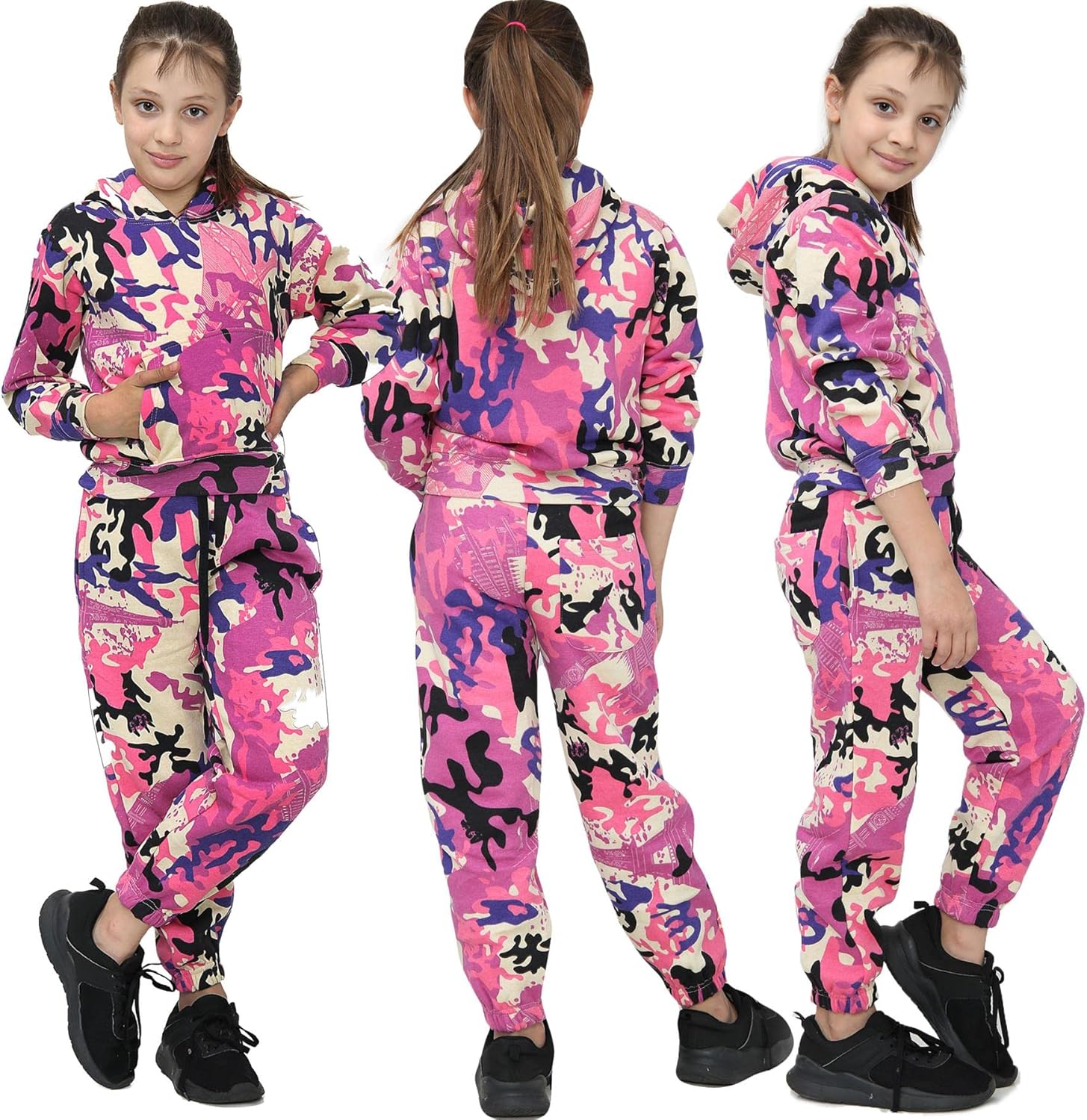 Kids Girls Boys Hooded Hoodie Camouflage Baby Pink Tracksuit Jogging Suit Jogger