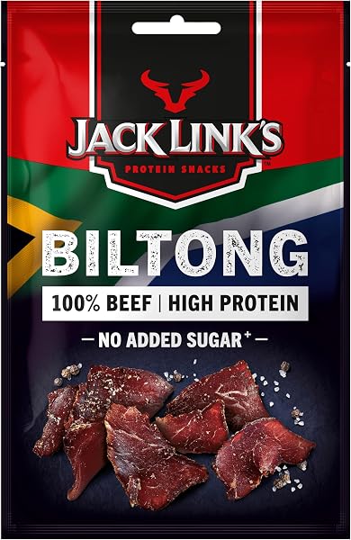 Jack Link’s Biltong Jerky Original - Pack de 12 (12 x 60 g) - Snack de viande sans gluten - Viande séchée riche en protéines pour le sport - Snack protéiné pauvre en calories - Chips de bœuf - 3