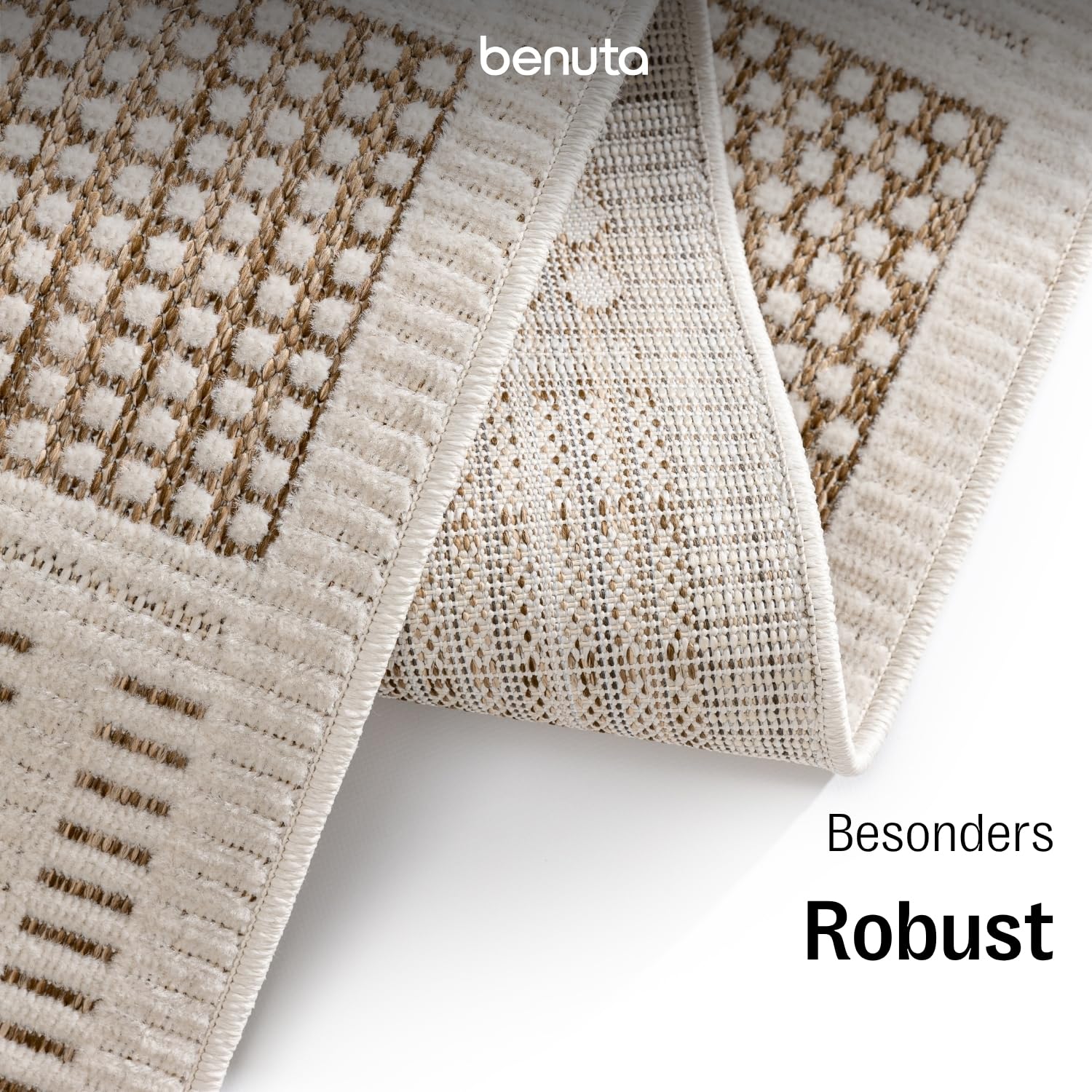 benuta Basic In- & Outdoor Teppich Kaleo - Beige 160x230 cm - Geometrische Muster - Wetterfest & UV-beständig für Balkon, Terrasse, Garten, Küchenteppich & Wohnzimmerteppich - Leicht zu Reinigen