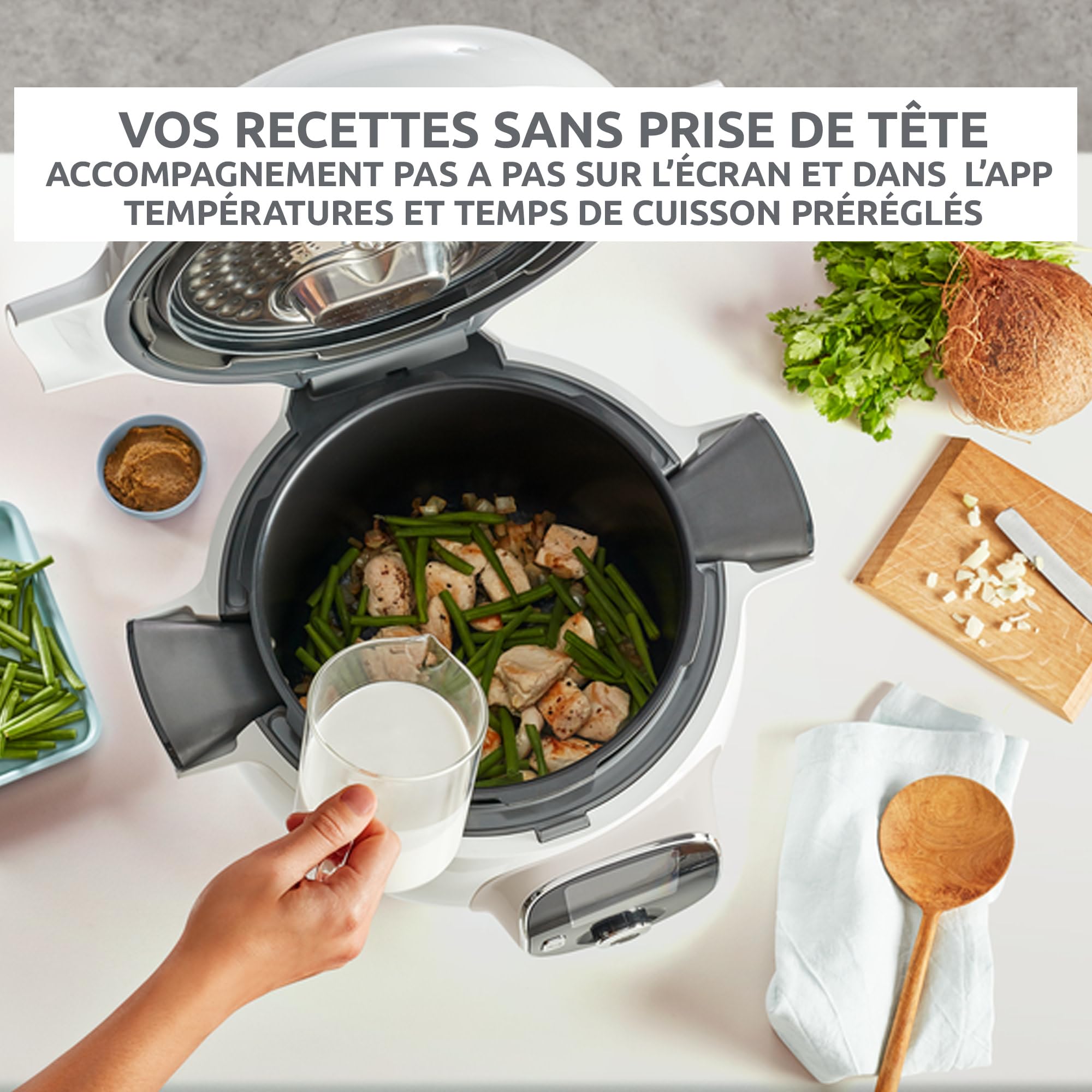 Moulinex Cookeo Multicuiseur intelligent, Capacité 6 L, Haute pression, Ecran intuitif, Guide de cuisson pas à pas, Couvercle de conservation, Application dédiée, 150 recettes, Blanc CE85CA10