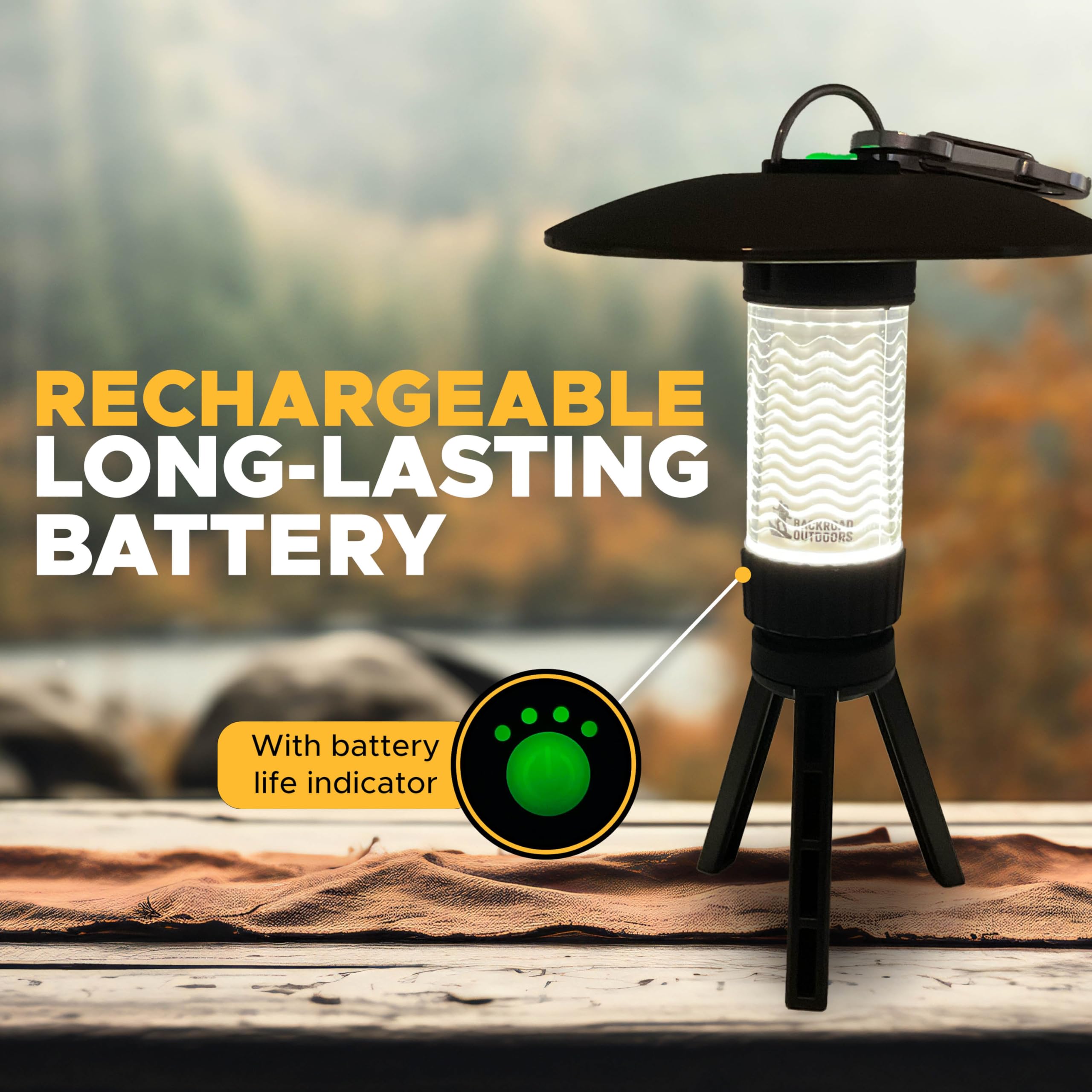 Wiederaufladbare Mini LED Campingleuchte mit 7 Modi, 4 LEDs, 25% Akkulaufzeitanzeige, 2 Starke Magnete, Aufhänger und Kunststoffständer
