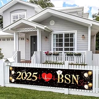Large 2025 BSN Banner, Congrats Nurse Banner, 2025 Nurse Graduation Party Decorations, RN Medical School Nursing Graduation Party Indoor Outdoor Decorations (Black and Gold)