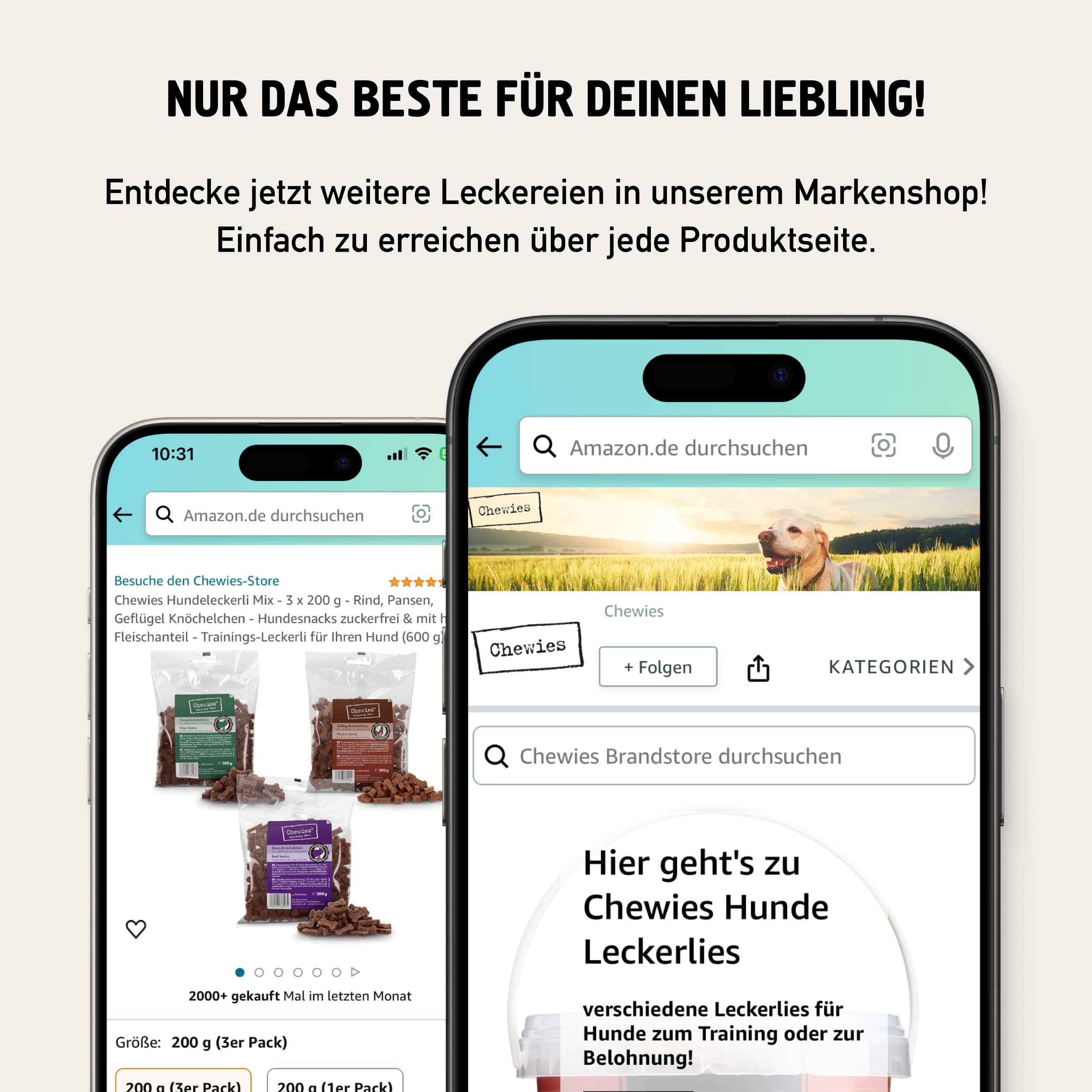 Chewies Kennenlern-Paket Large - Olivenholz & Kaffeeholz für Hunde, Kaukäse, Hunde Leckerlis mit Maxi Fleischstreifen, Lucky Bits, Hundezigarre & Trainings-Happen Pferd (für größere Hunderassen)