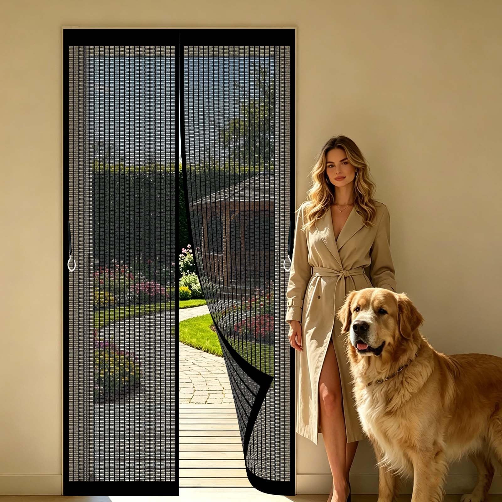 Moustiquaire aimantée porte 106x235 cm anti mouches sans perçage noire