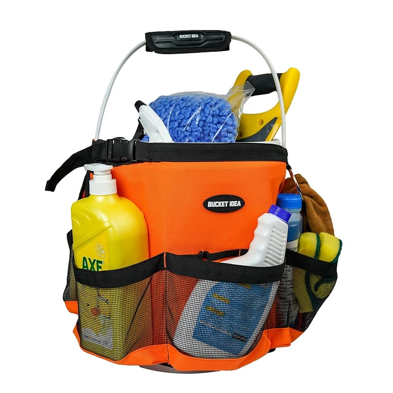 Organizador para Balde de Lavagem Automotiva MELOTOUGH com 6 Bolsos e Alça Laranja