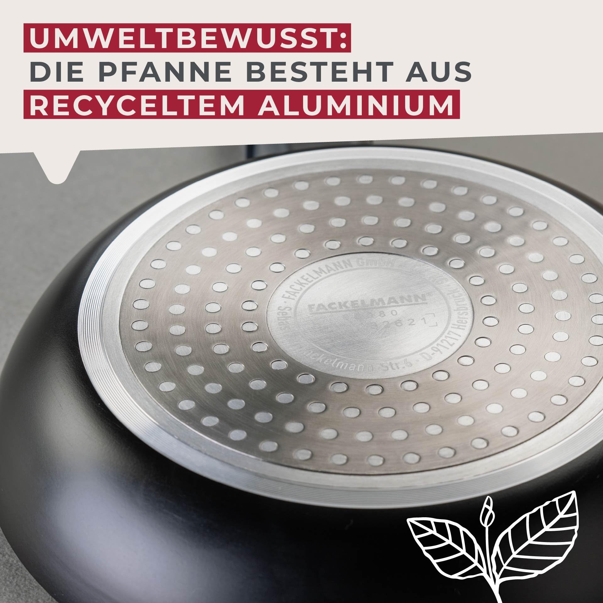 Fackelmann Statement - Padella Ø 28 cm, rivestita in ceramica, alluminio riciclato con rivestimento antiaderente, struttura a nido d'ape, per tutti i piani cottura, compresi quelli a induzione