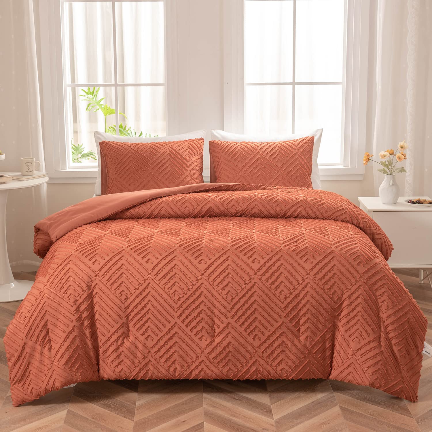 LAVACHEY King Comforter Set, Tufted Terracotta Comforter Set Queen