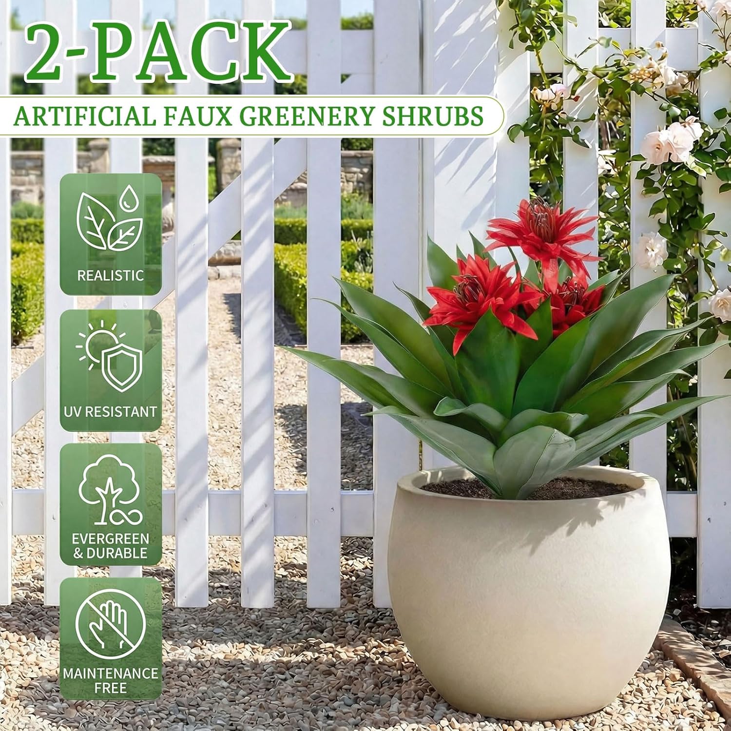 Artificial Agave Topiary Trees with Flowers with Spikes for Outdoor 28" Set of 2, UV Resistant Faux Greenery Shrubs, Realistic Fake Bushes Plant for Garden Yard Front Porch Patio Indoor Decor