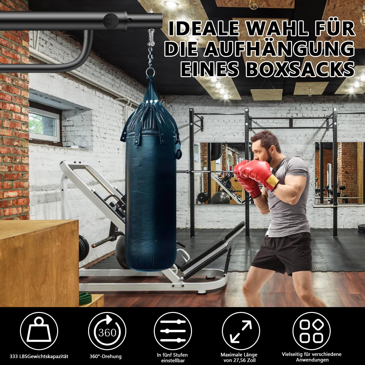 Boxsack Wandhalterung Verstellbarer Boxsackhalterung 45-70 cm, Boxsack Aufhängung Drehbar Punching Bag Wall Mount, Boxsack Halterung Wand Kompatibel mit Sandsäcken, Speedbags