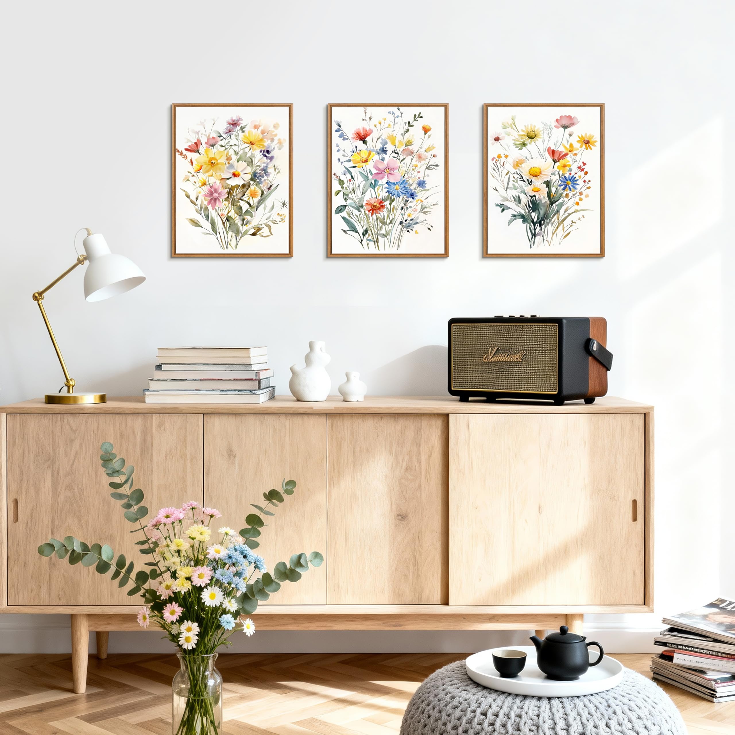 3 Pcs Wooden Framed Canvas Wall Art Set Bohemian Sage Green Canvas Prints Poster Geometric Line Beige Green Pictures for Living Room Bedroom Dinning Room Hallway Stairs Wall Decor 30x40cm x3pcs — view 98